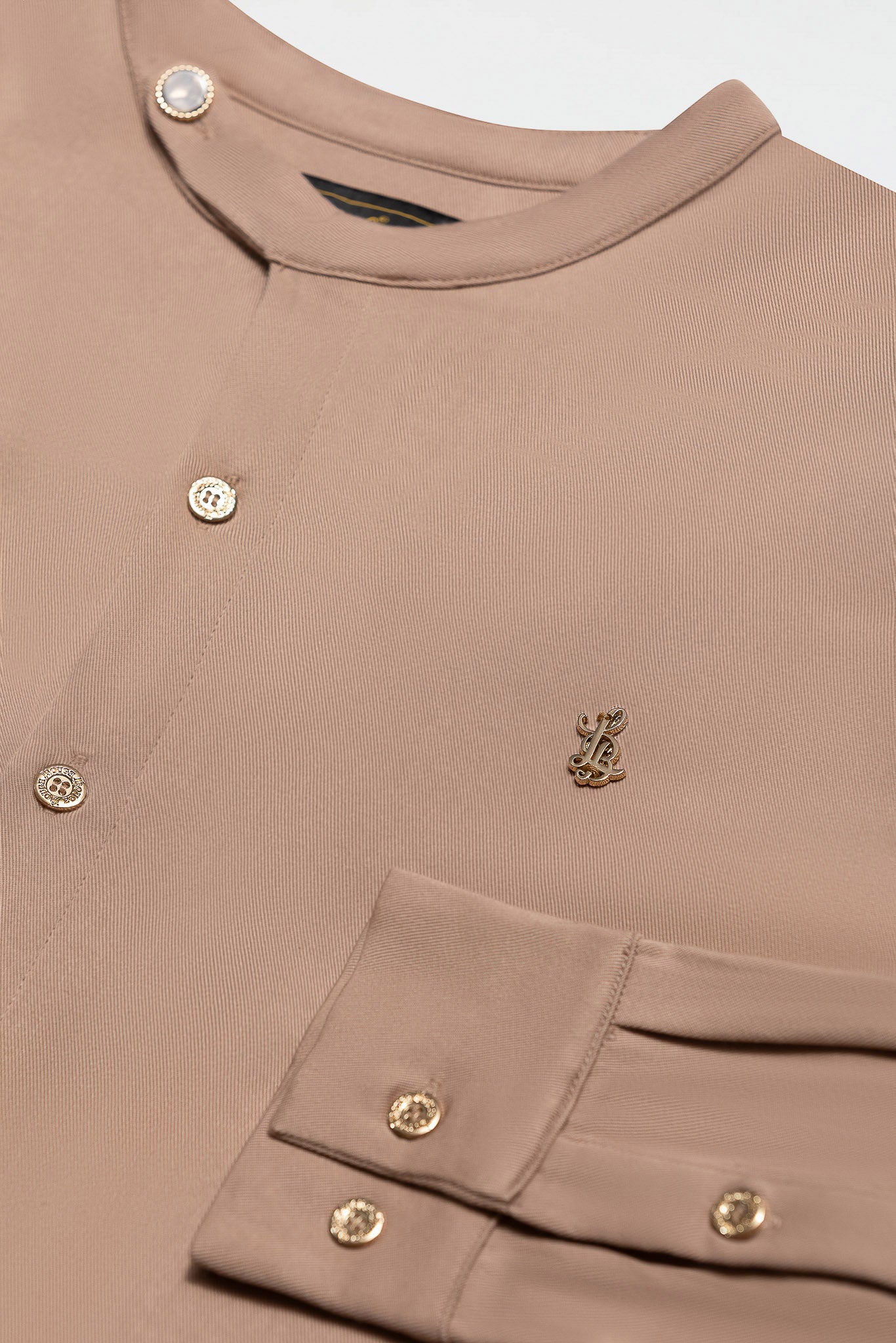 SIDE BUTTON GRANDAD COLLAR SHIRT – TAN