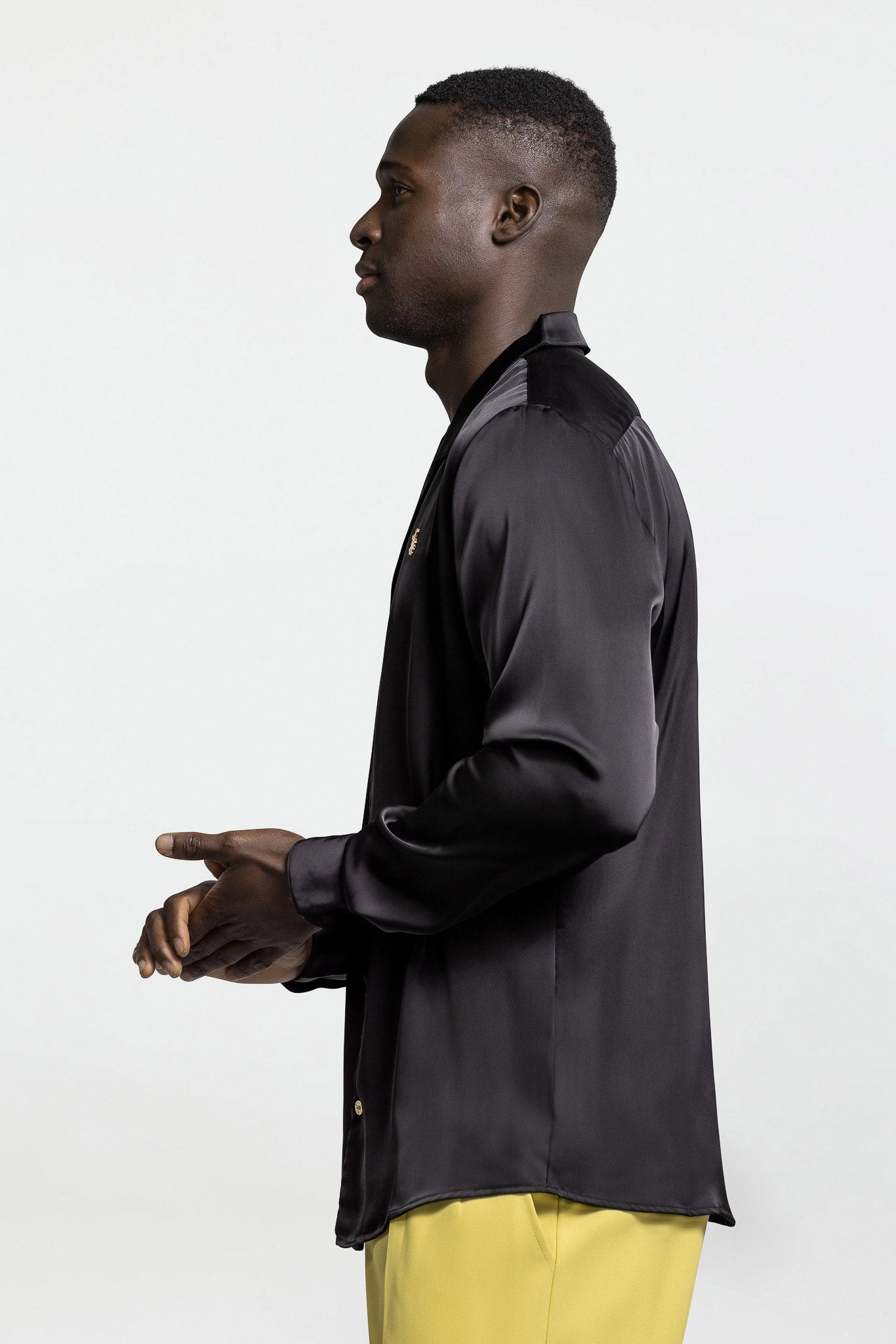 LONG SLEEVE SATIN SHIRT – BLACK