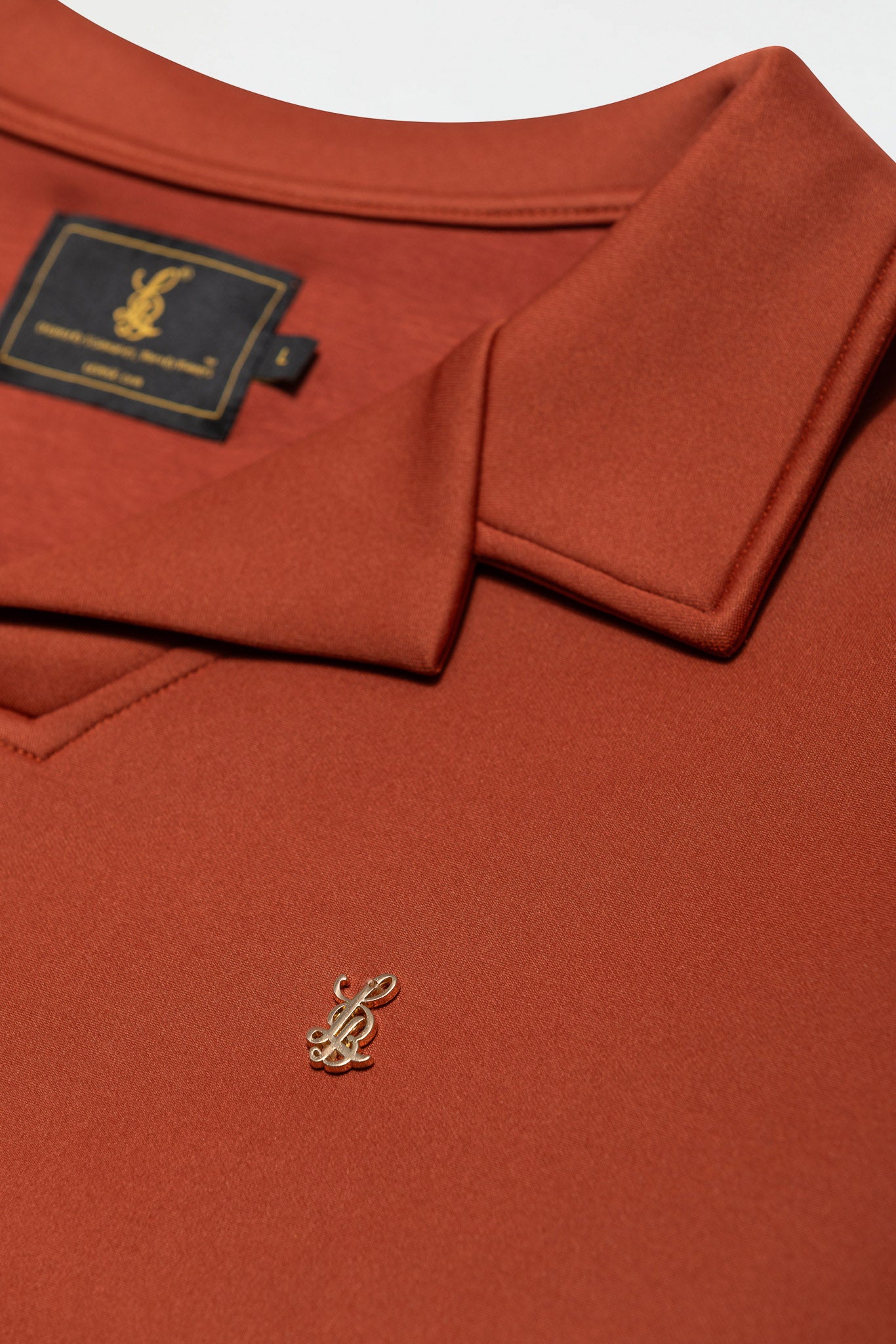 STRETCH COTTON REVERE COLLAR POLO SHIRT – BURNT SIENNA