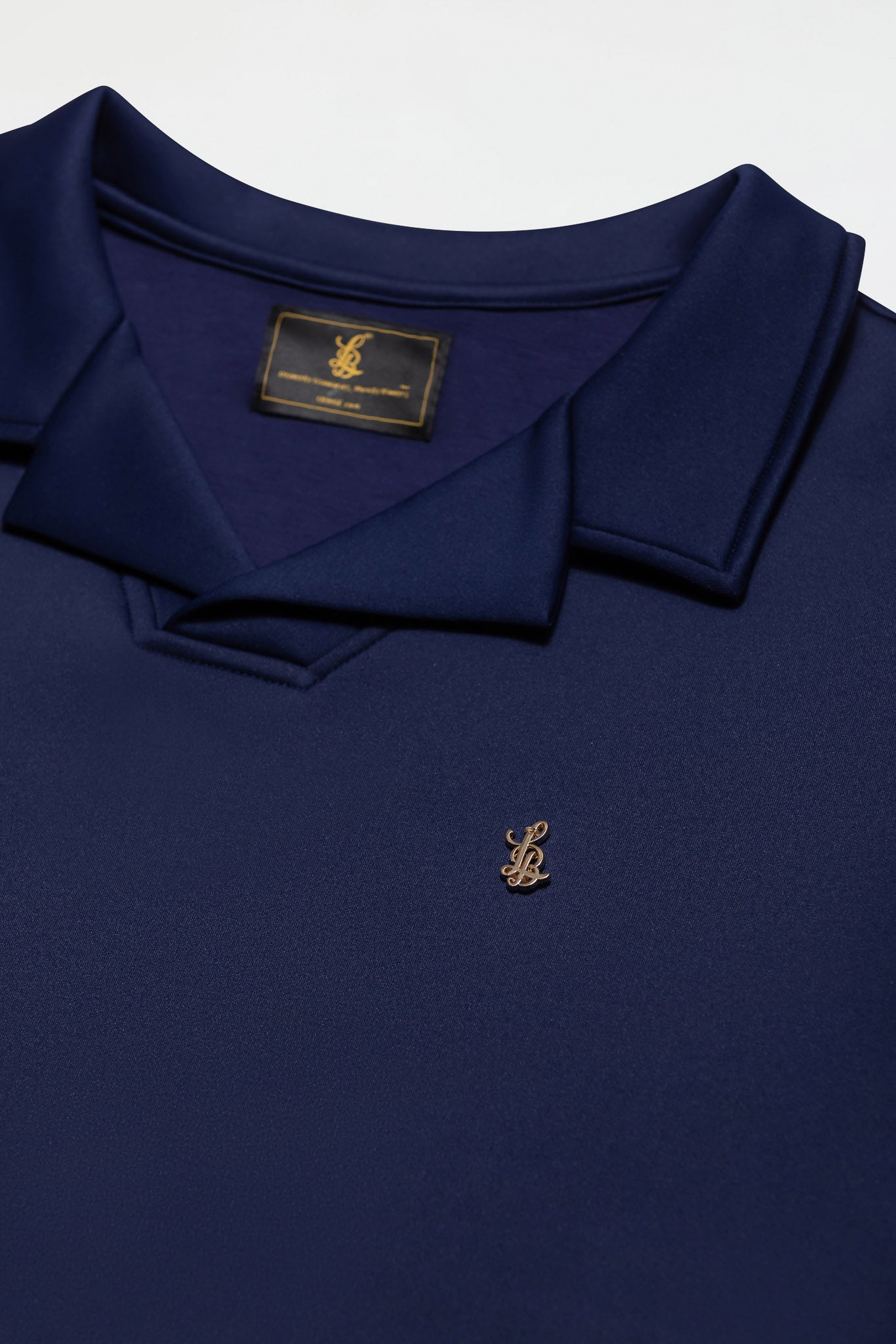 STRETCH COTTON REVERE COLLAR POLO SHIRT – NAVY BLUE