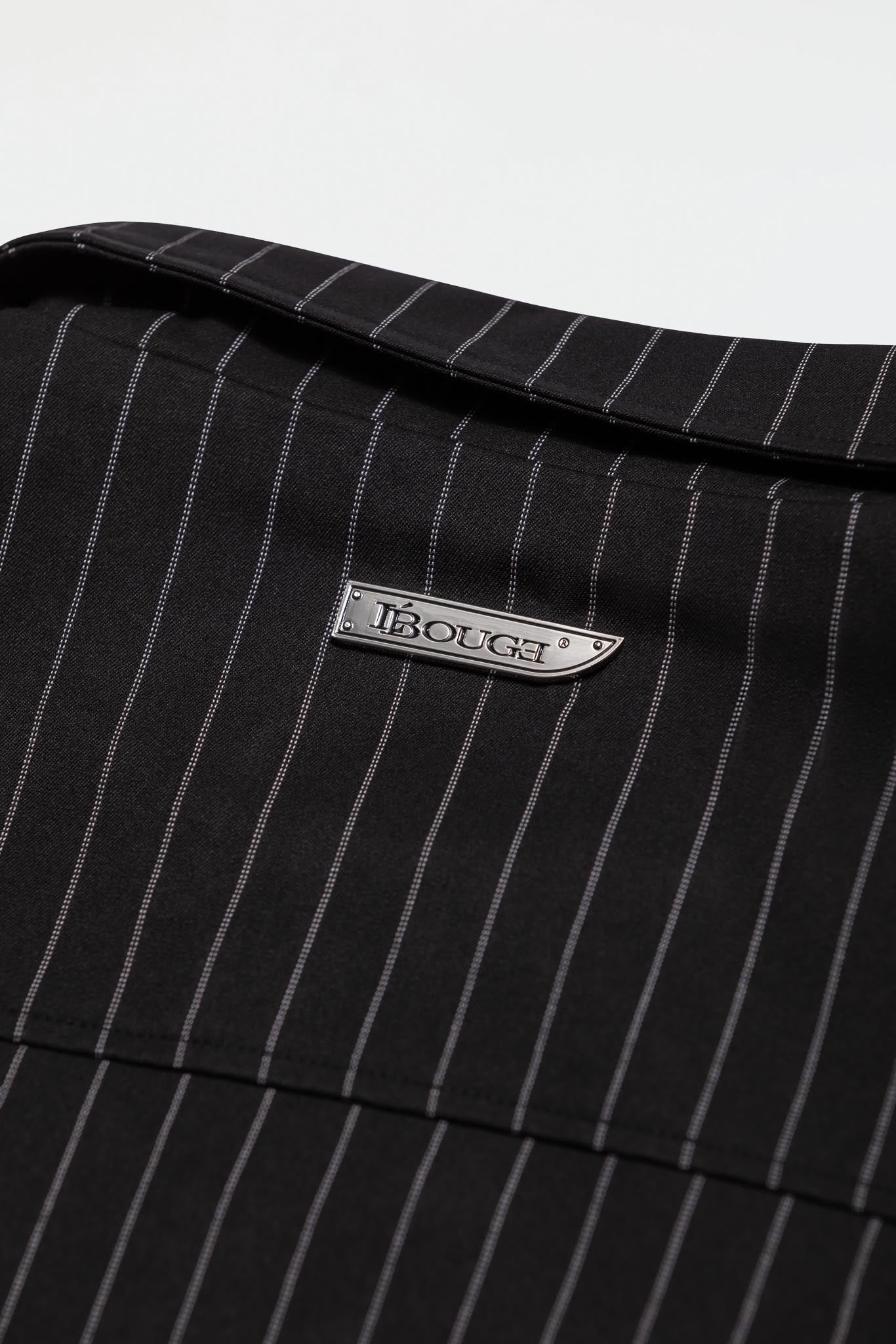 LEATHER STRAPPED JACKET – BLACK PINSTRIPE