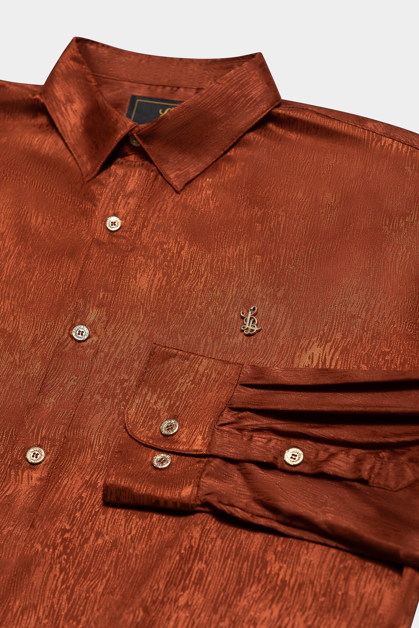 LONG SLEEVE JACQUARD SHIRT – BURNT SIENNA