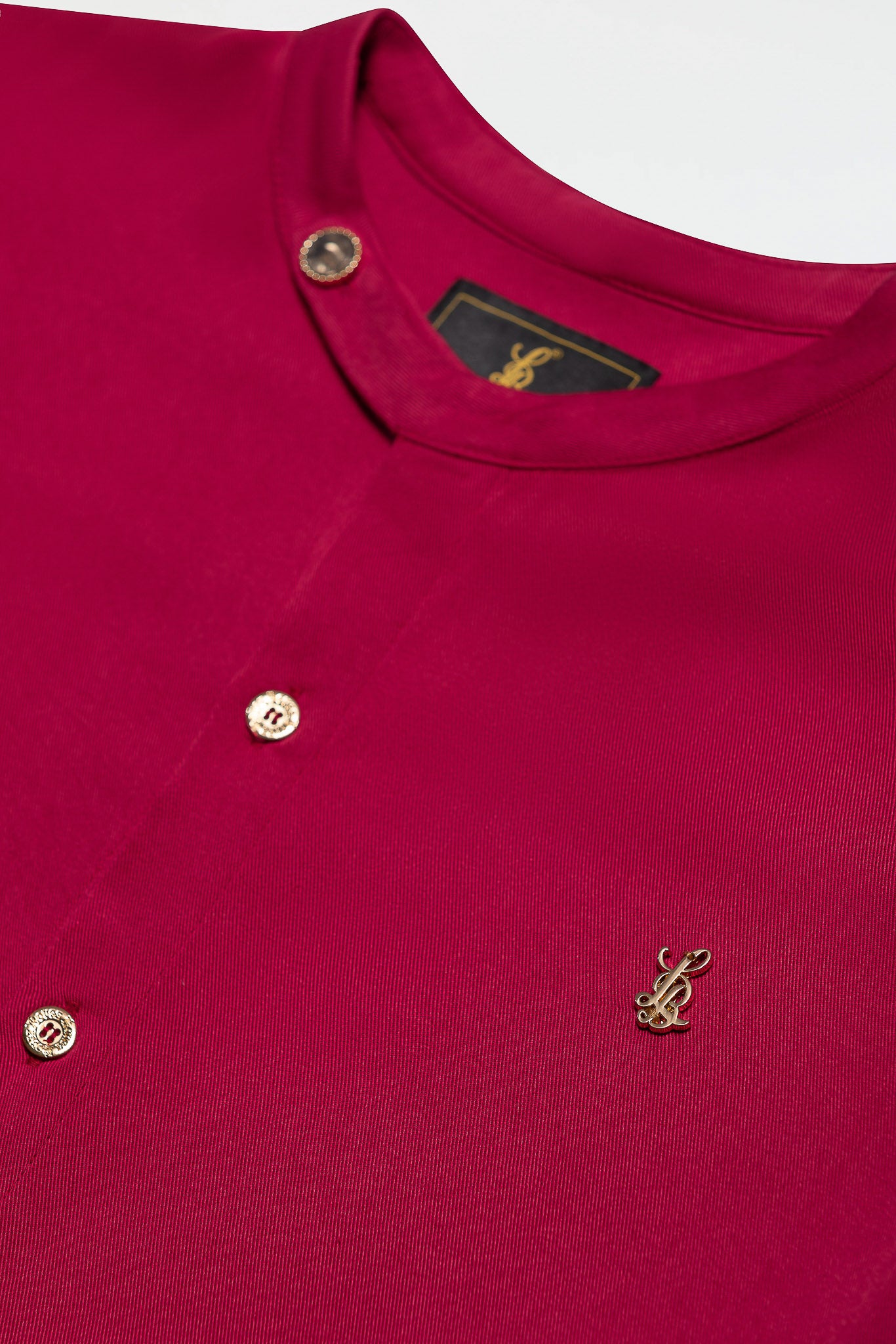 SIDE BUTTON GRANDAD COLLAR SHIRT – CARDINAL RED