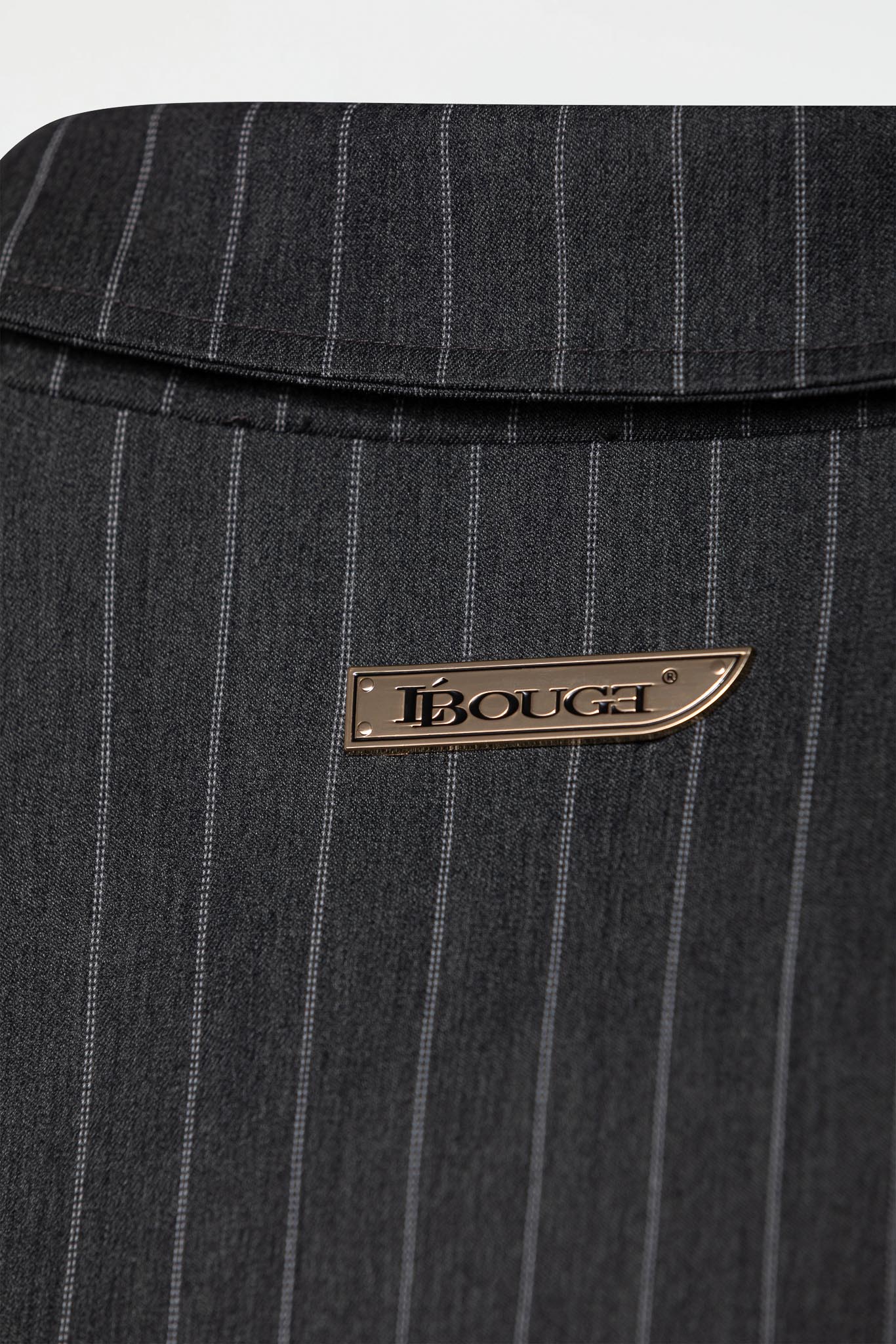 LEATHER STRAPPED JACKET – GREY PINSTRIPE