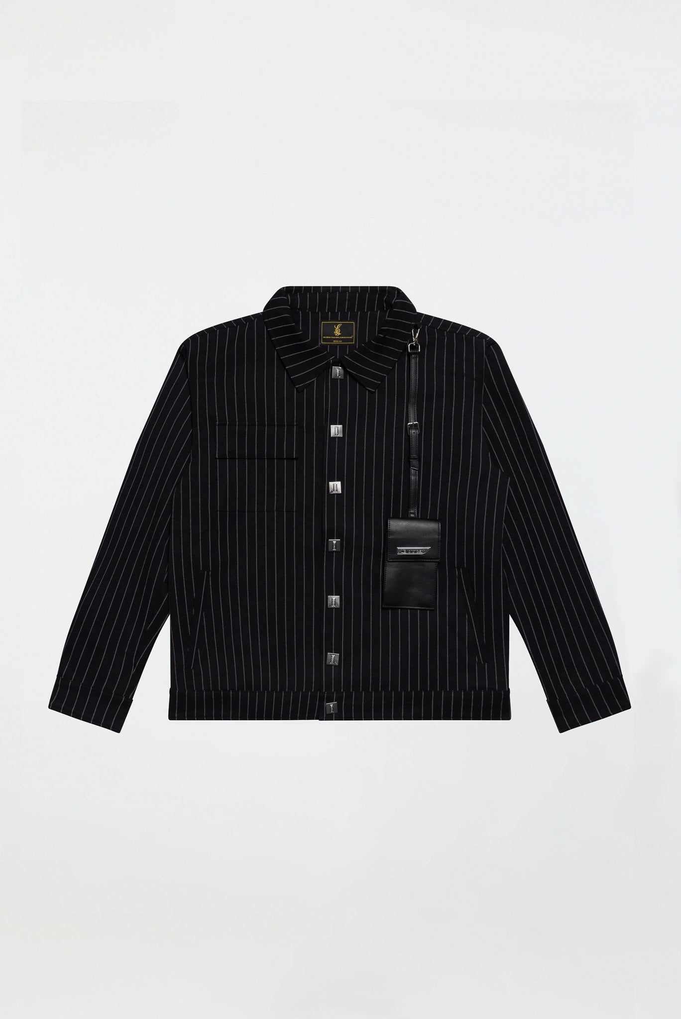 LEATHER STRAPPED JACKET – BLACK PINSTRIPE