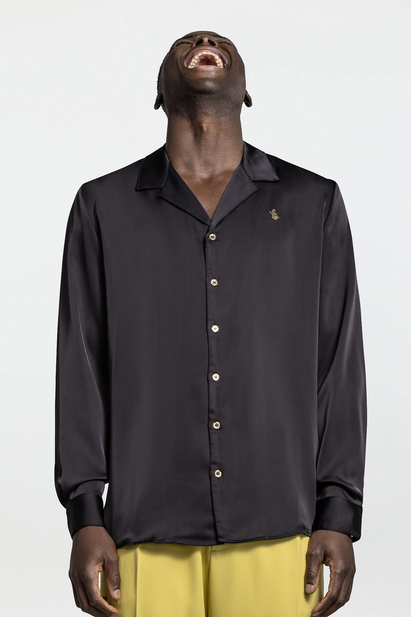 LONG SLEEVE SATIN SHIRT – BLACK