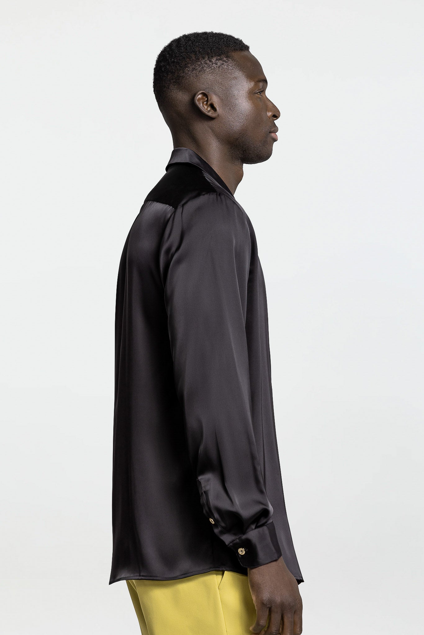 LONG SLEEVE SATIN SHIRT – BLACK