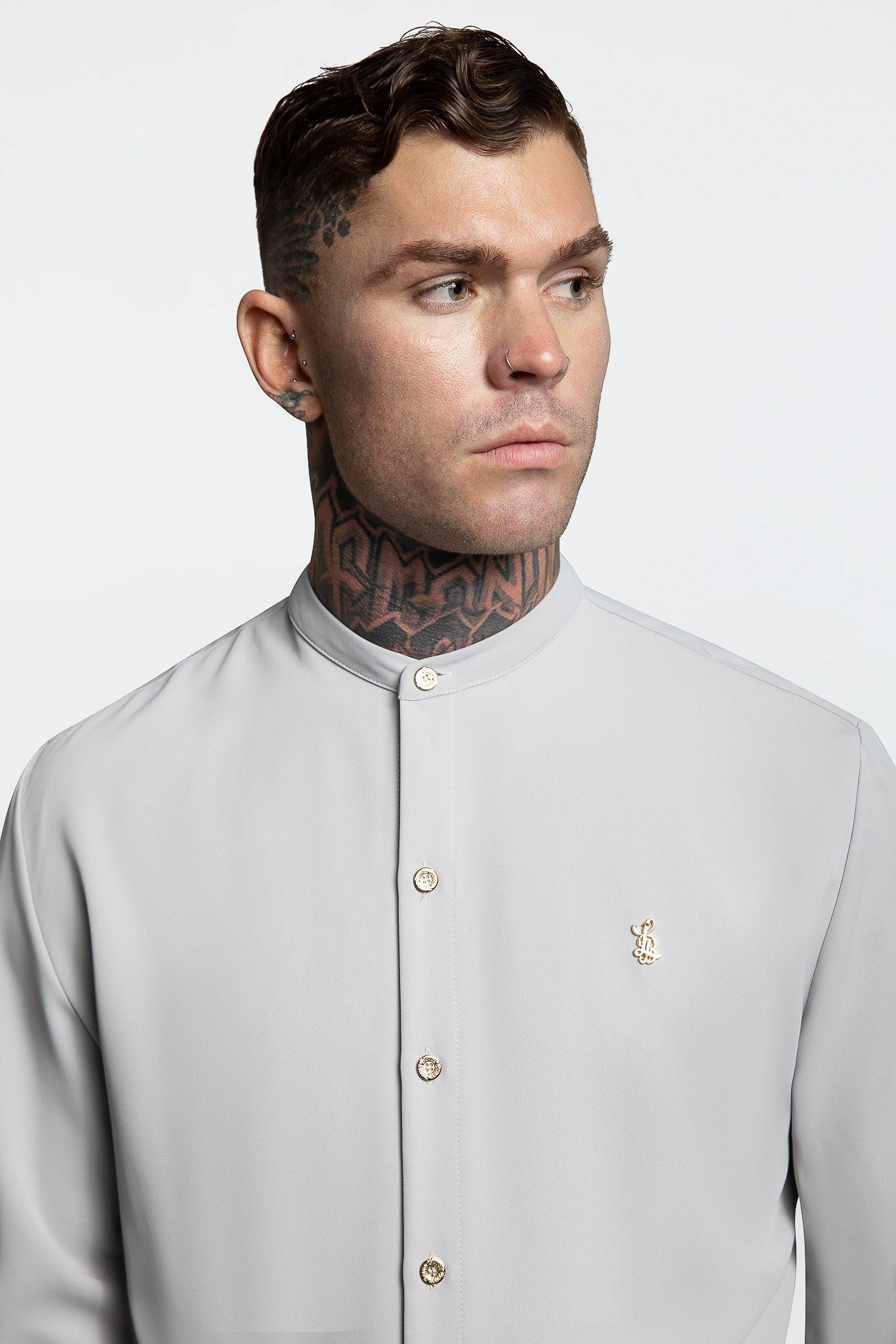 GRANDAD COLLAR SHIRT – GREY