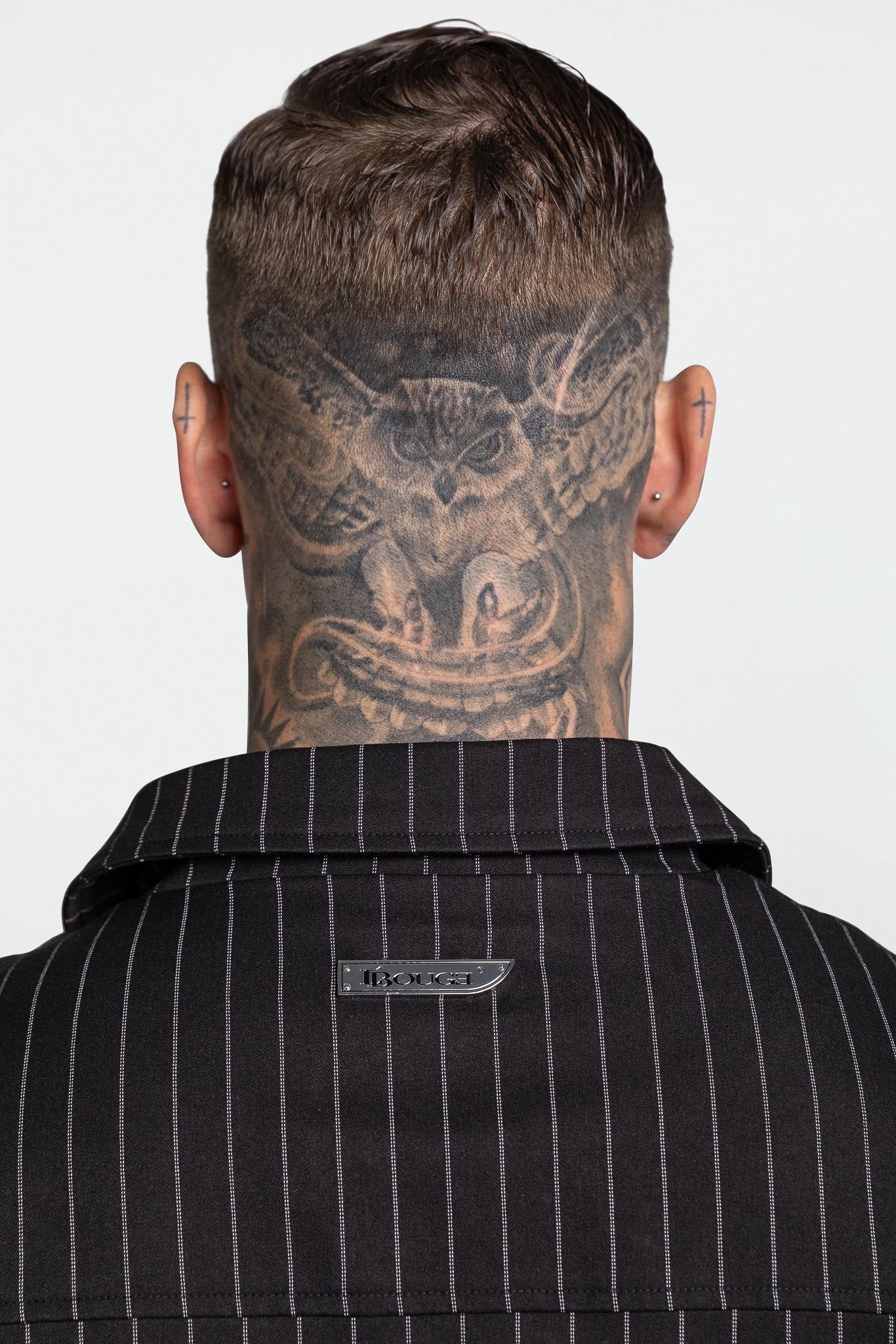 LEATHER STRAPPED JACKET – BLACK PINSTRIPE