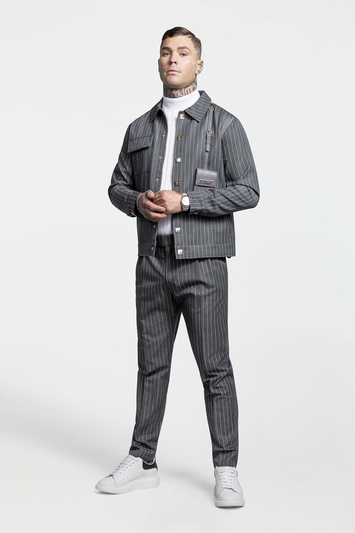 PLEATED PANTS – GREY PINSTRIPE
