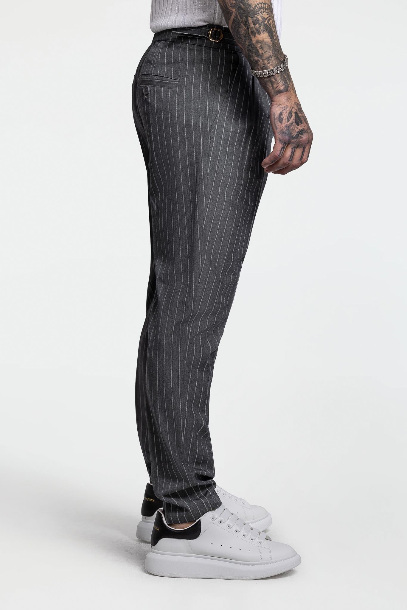 PLEATED PANTS – GREY PINSTRIPE