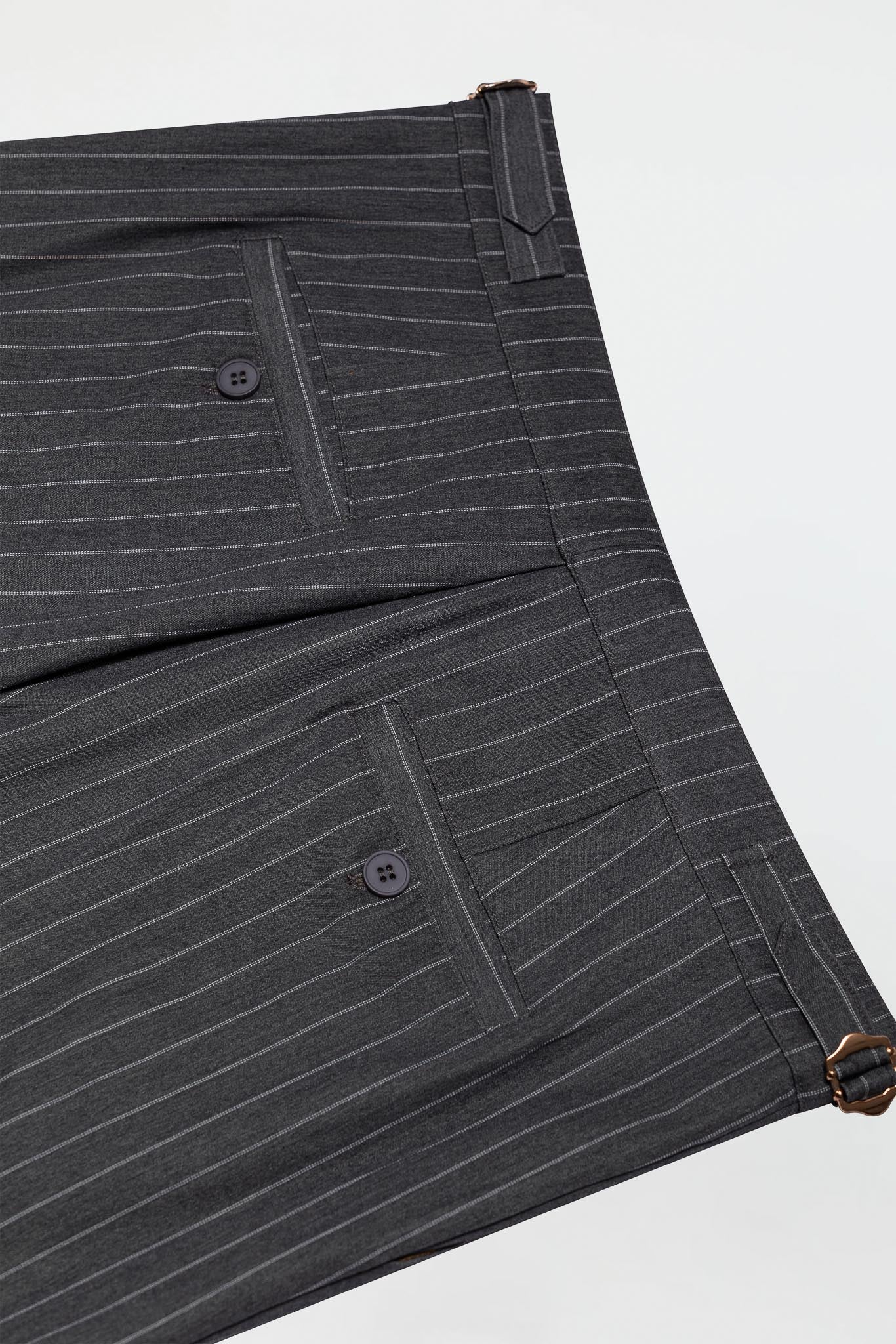PLEATED PANTS – GREY PINSTRIPE