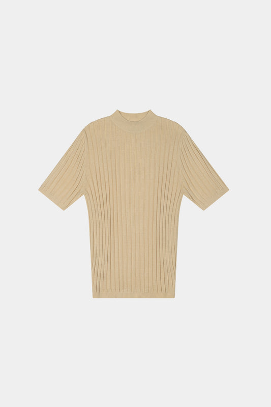 CORE RIBBED KNIT TEE - BEIGE