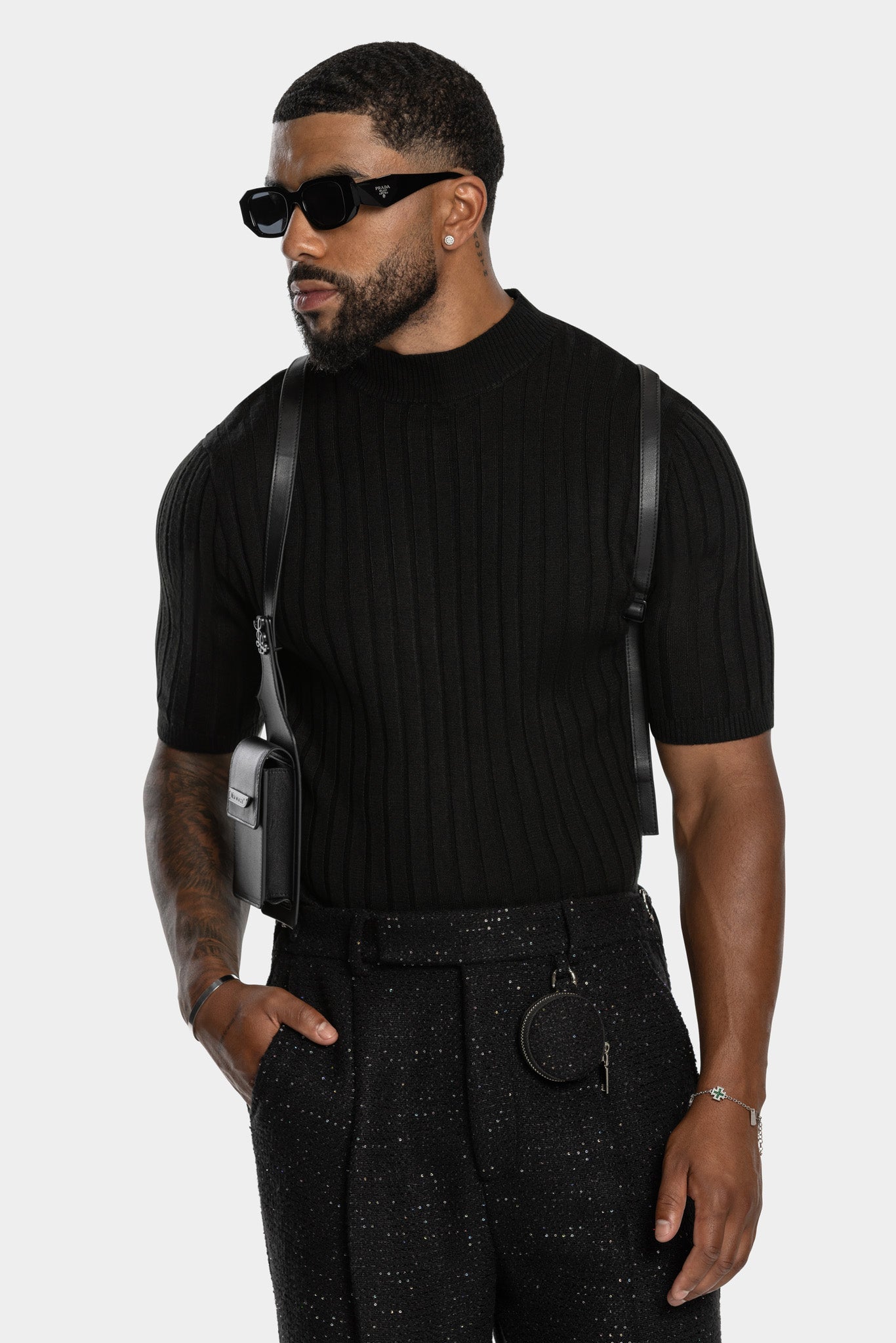 LARXON HALF VEST - BLACK LEATHER