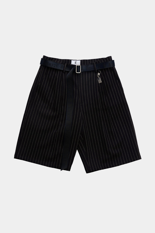 LEGACY PLEATED SHORTS - BLACK PINSTRIPE