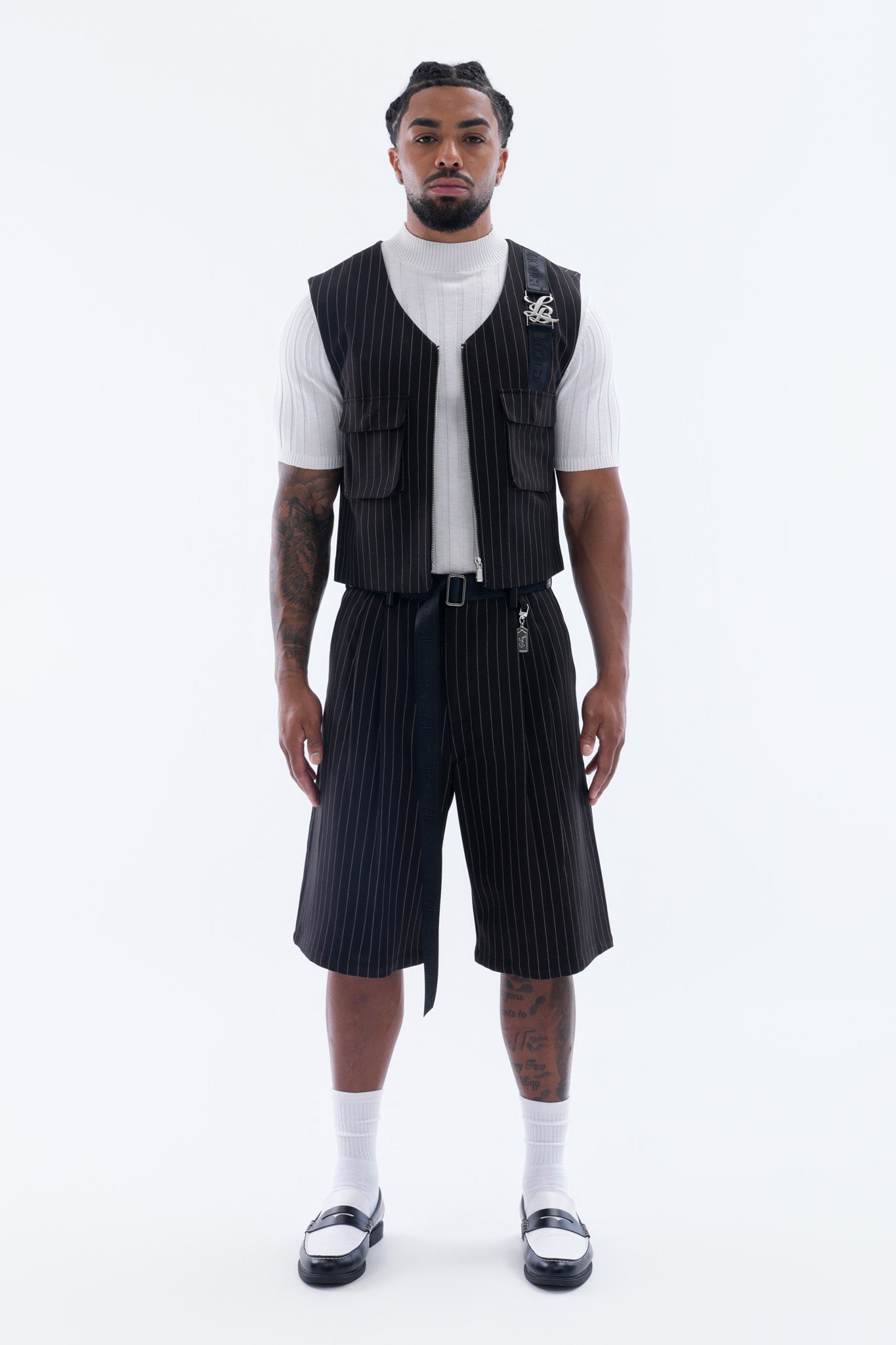 LEGACY CROPPED VEST – BLACK PINSTRIPE