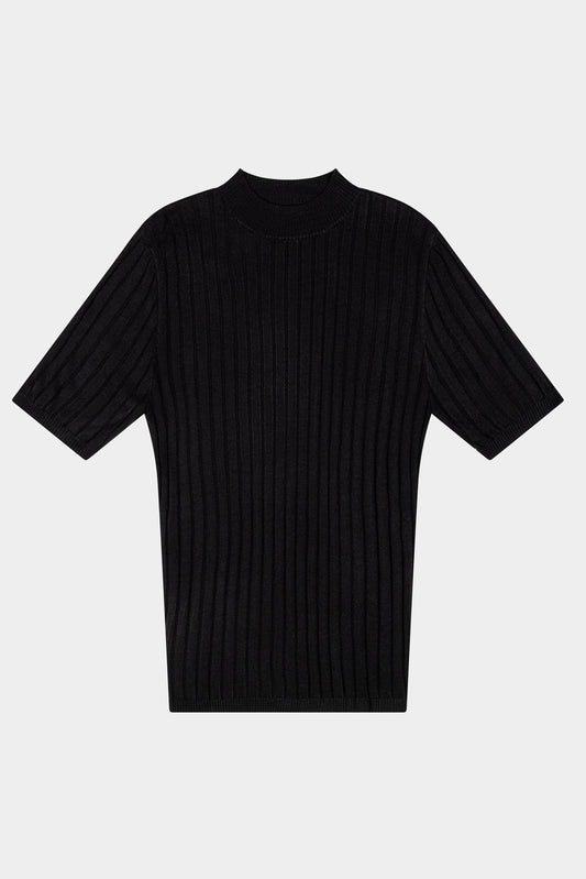 CORE RIBBED KNIT TEE - BLACK