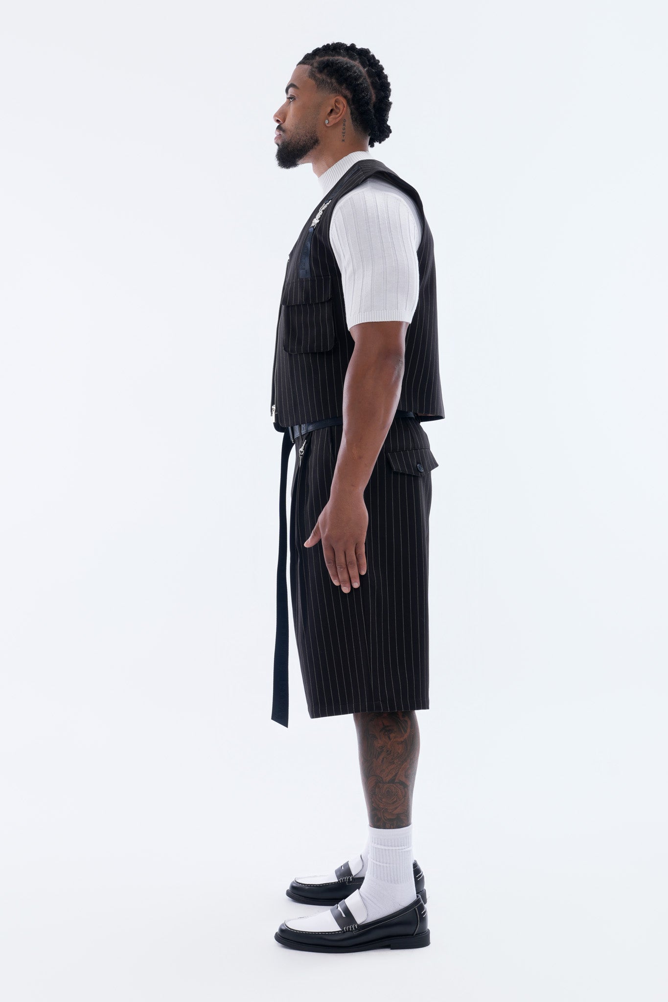 LEGACY CROPPED VEST – BLACK PINSTRIPE