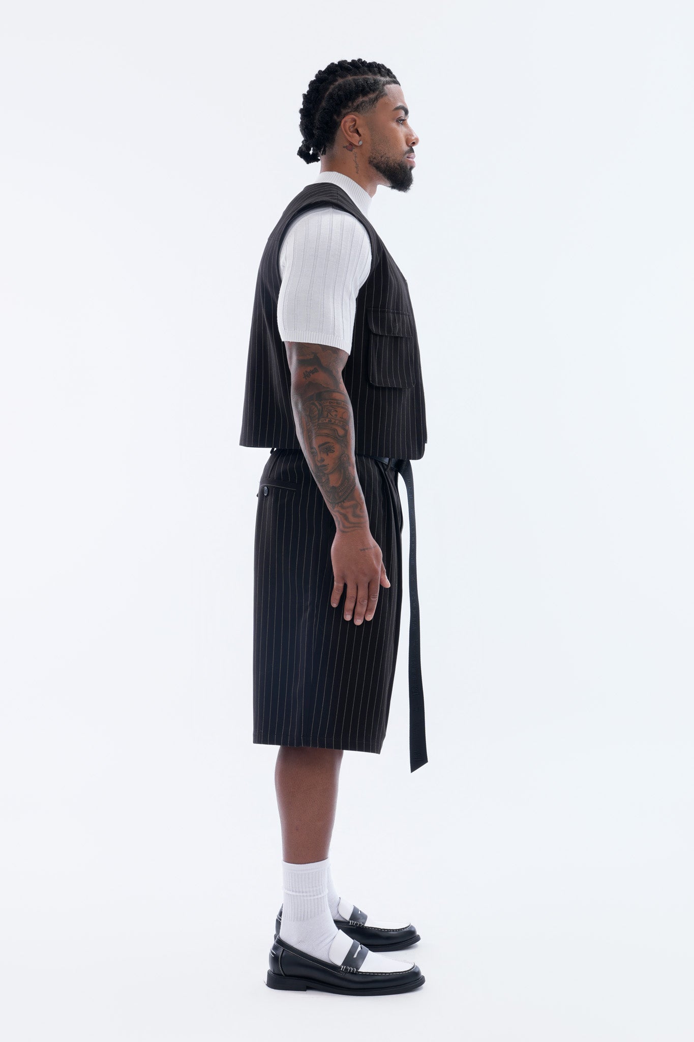 LEGACY CROPPED VEST – BLACK PINSTRIPE