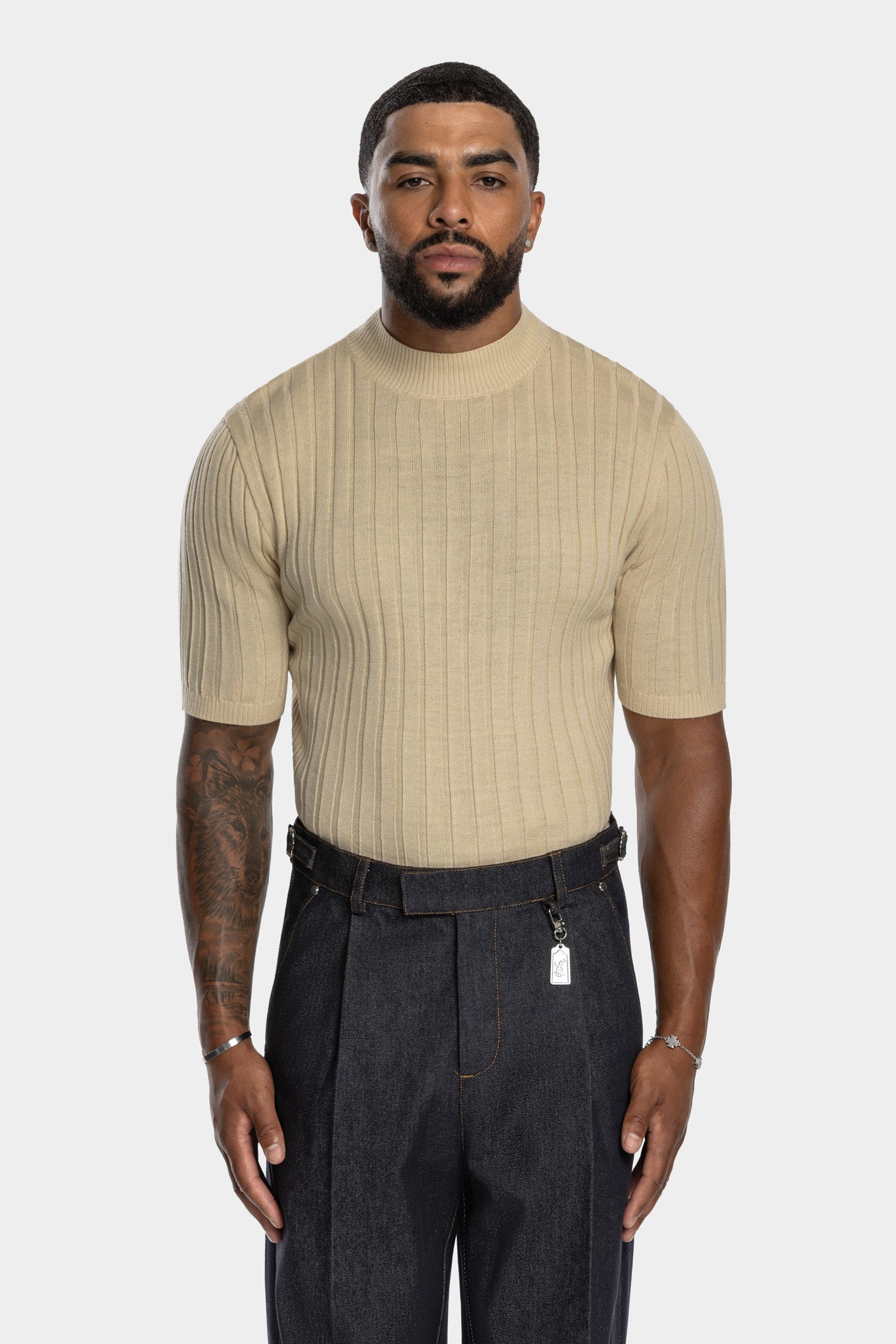 CORE RIBBED KNIT TEE - BEIGE