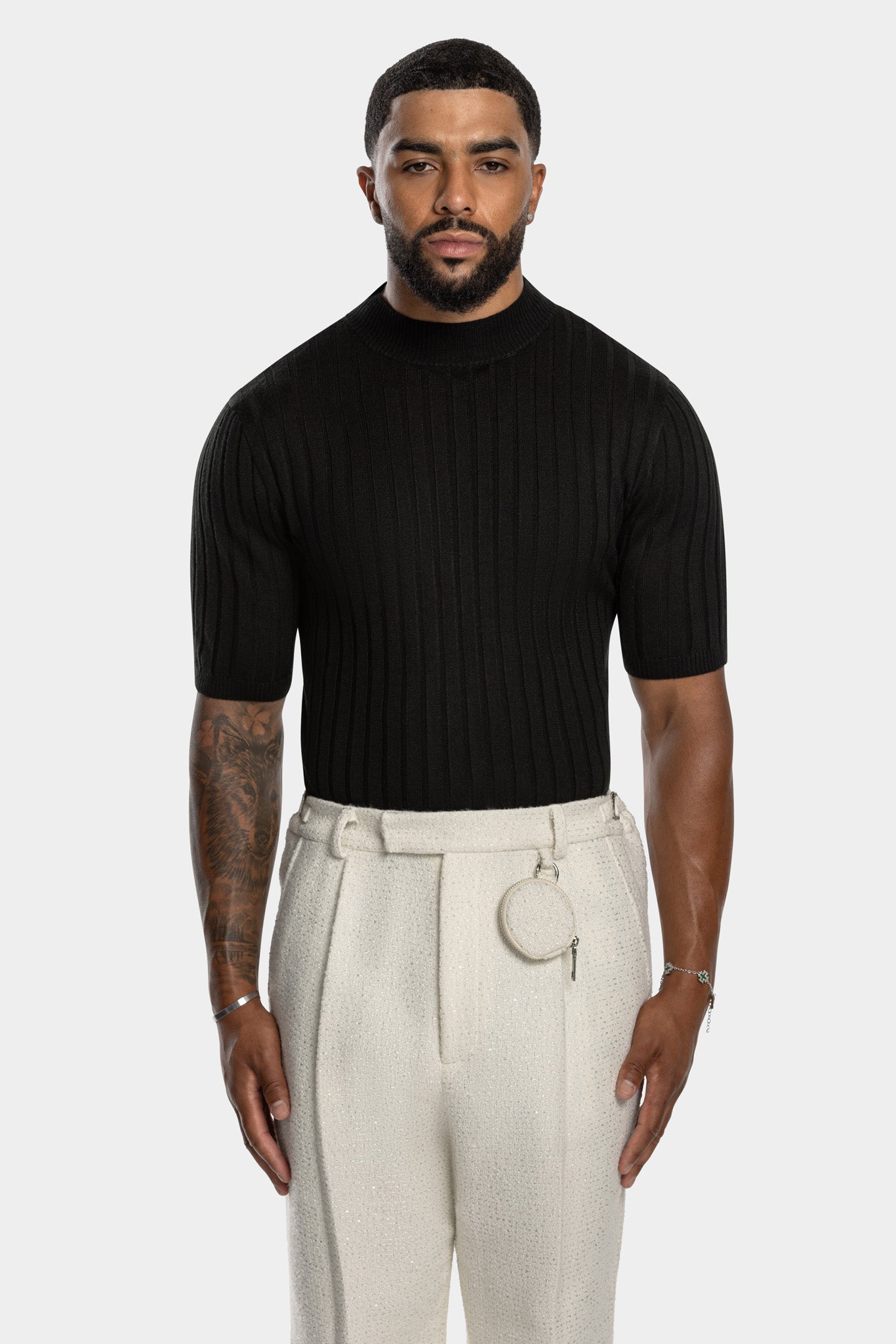 CORE RIBBED KNIT TEE - BLACK