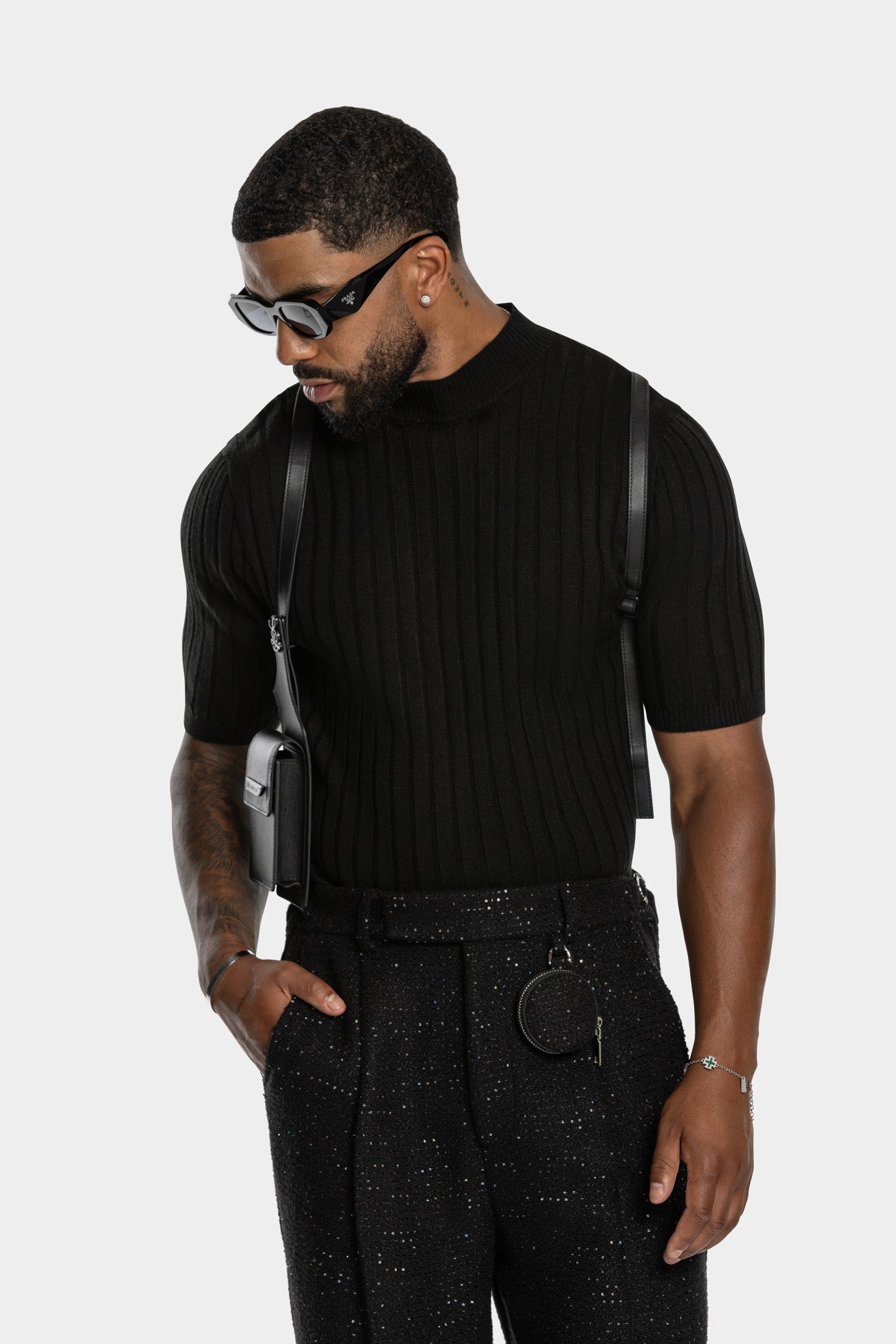 LARXON HALF VEST - BLACK LEATHER