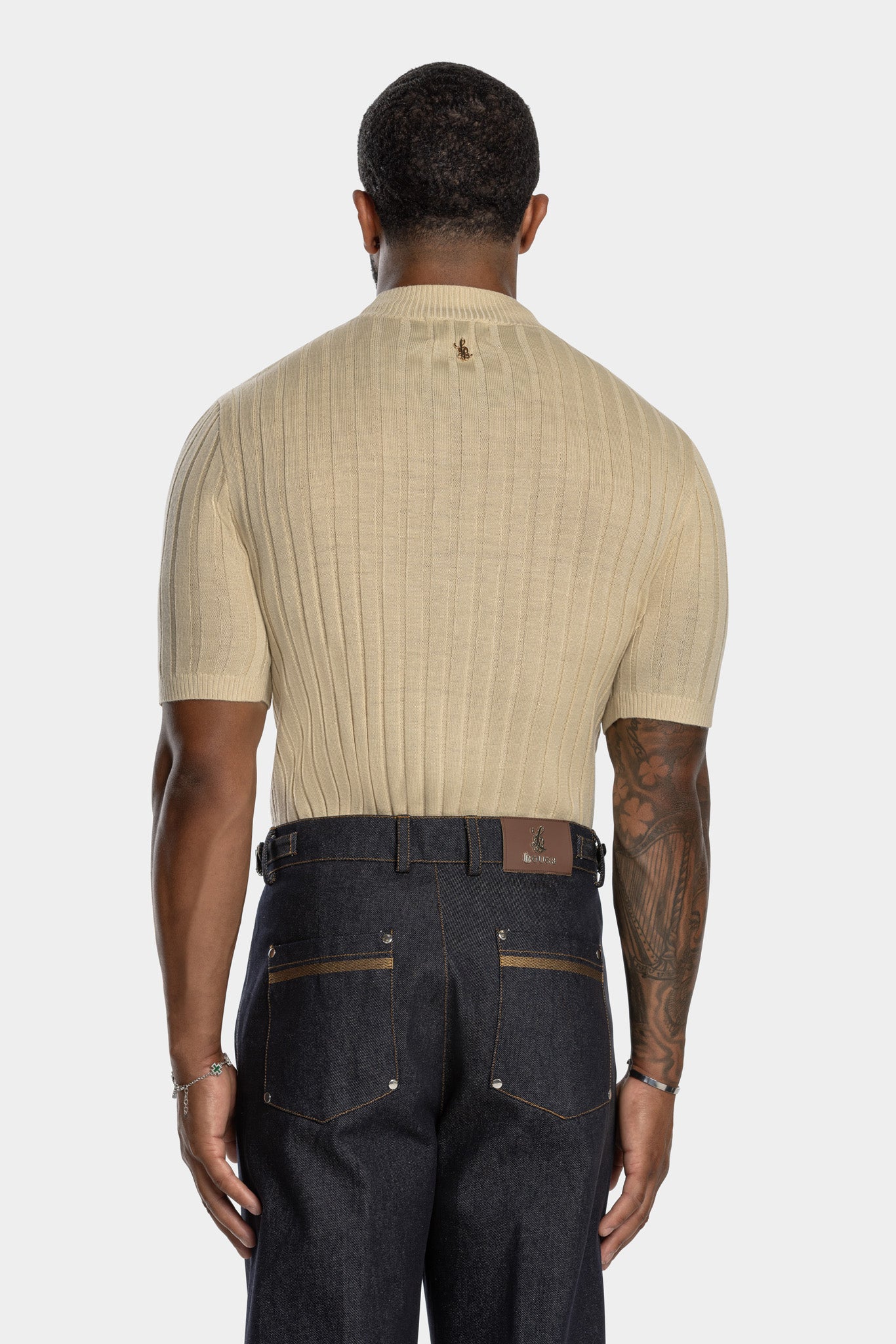 CORE RIBBED KNIT TEE - BEIGE