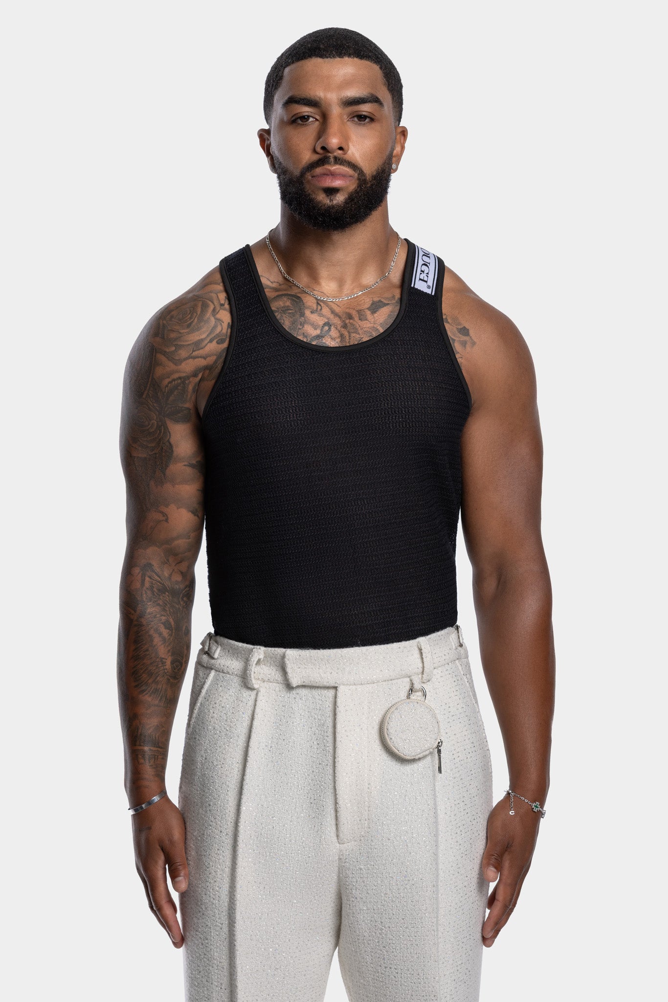 CELESTIAL CROCHET TANK - BLACK
