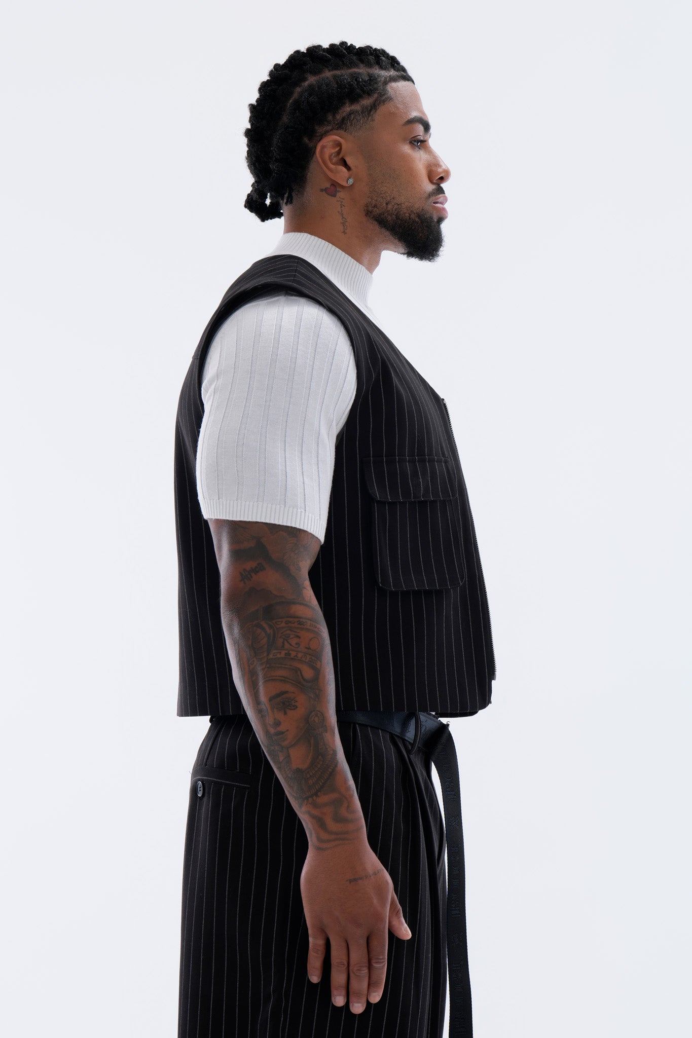 LEGACY CROPPED VEST – BLACK PINSTRIPE