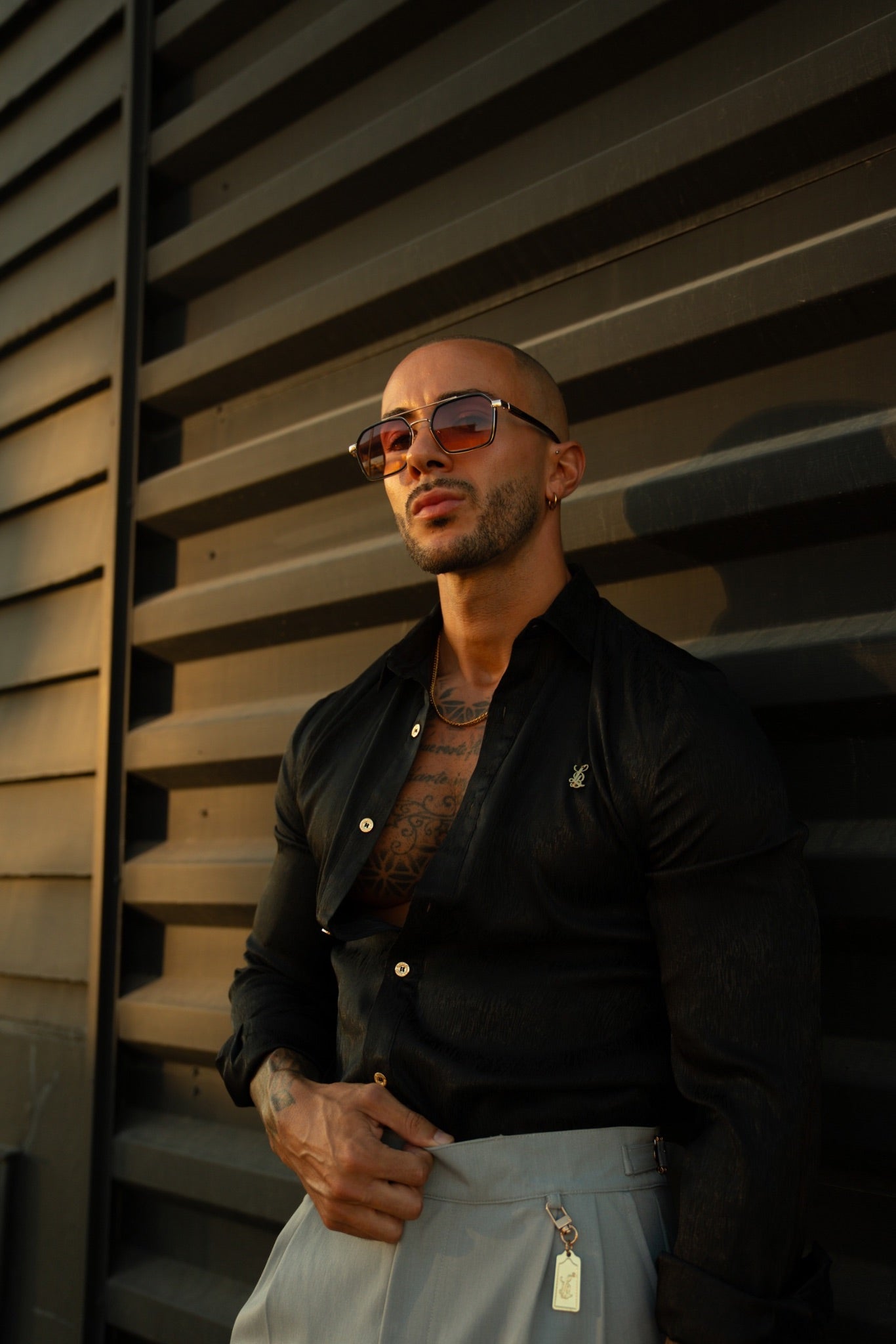 LONG SLEEVE JACQUARD SHIRT – BLACK