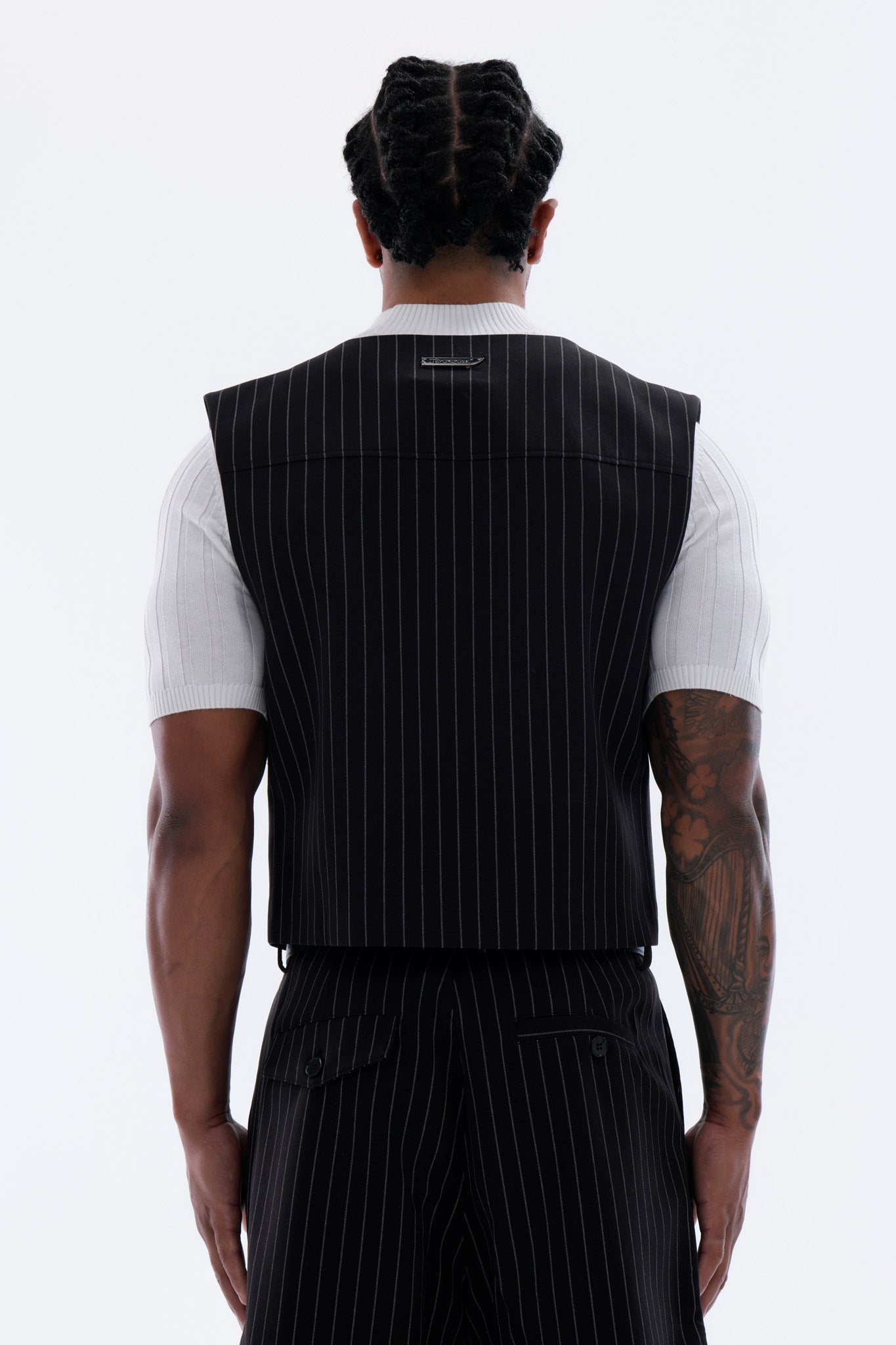 LEGACY CROPPED VEST – BLACK PINSTRIPE
