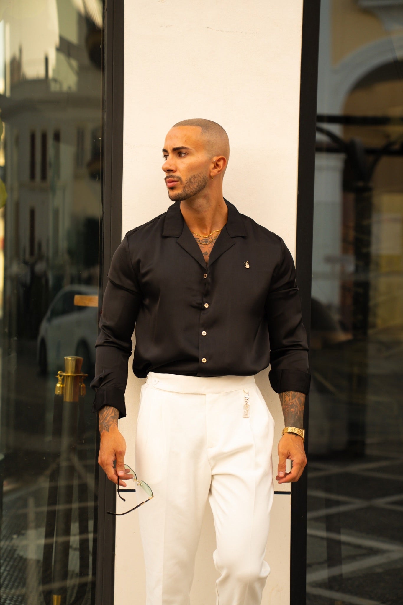 LONG SLEEVE SATIN SHIRT – BLACK