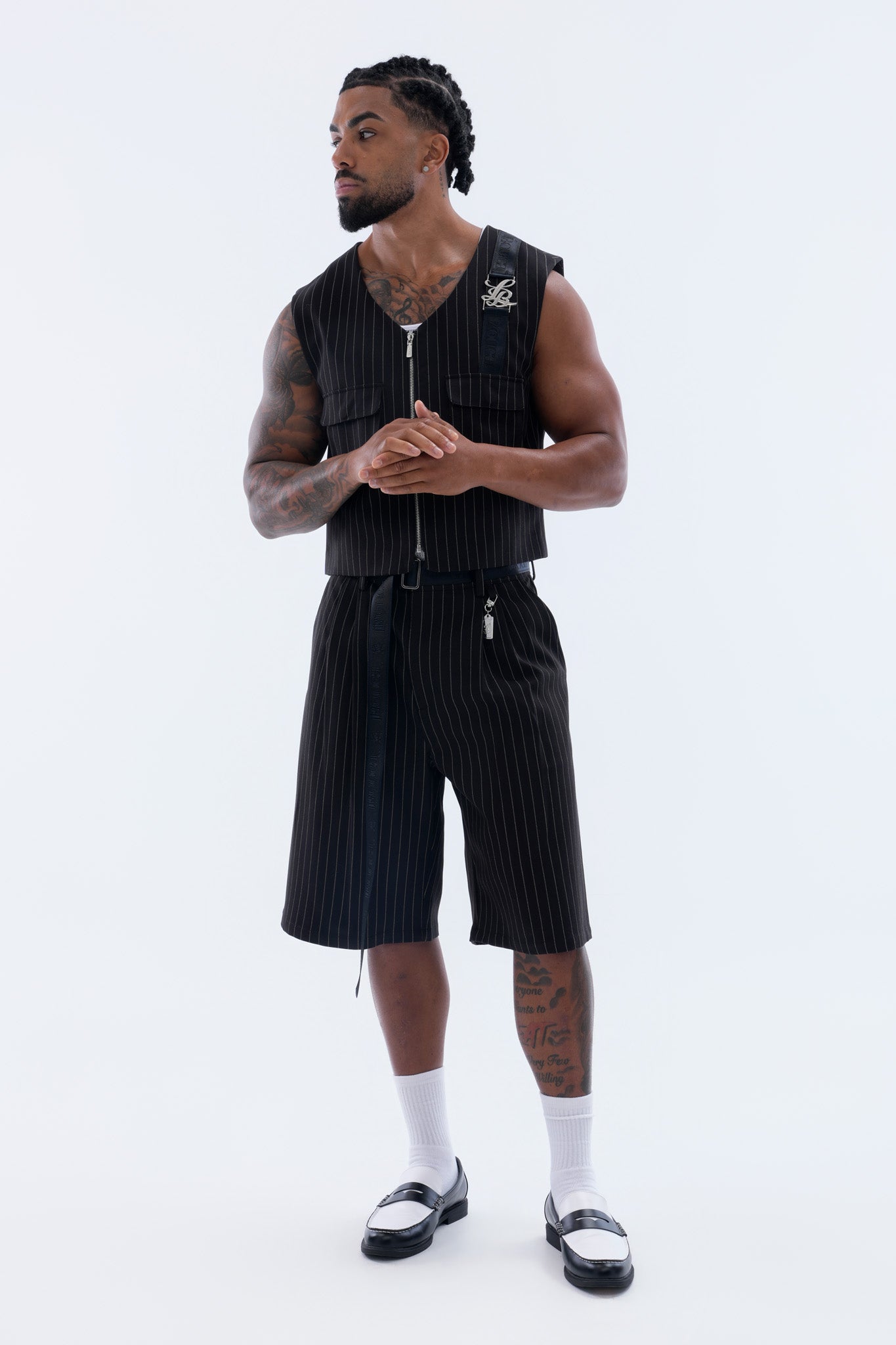 LEGACY CROPPED VEST – BLACK PINSTRIPE