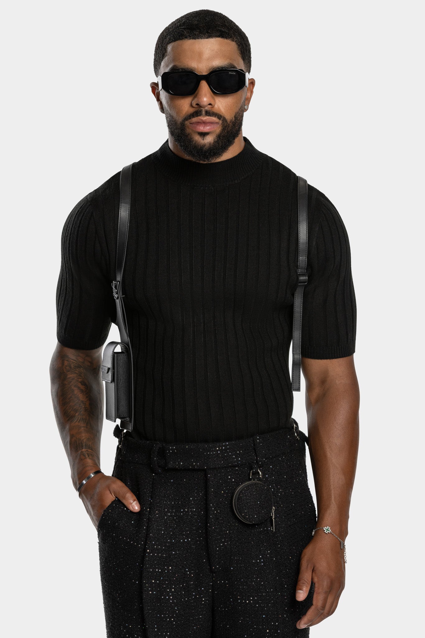 LARXON HALF VEST - BLACK LEATHER