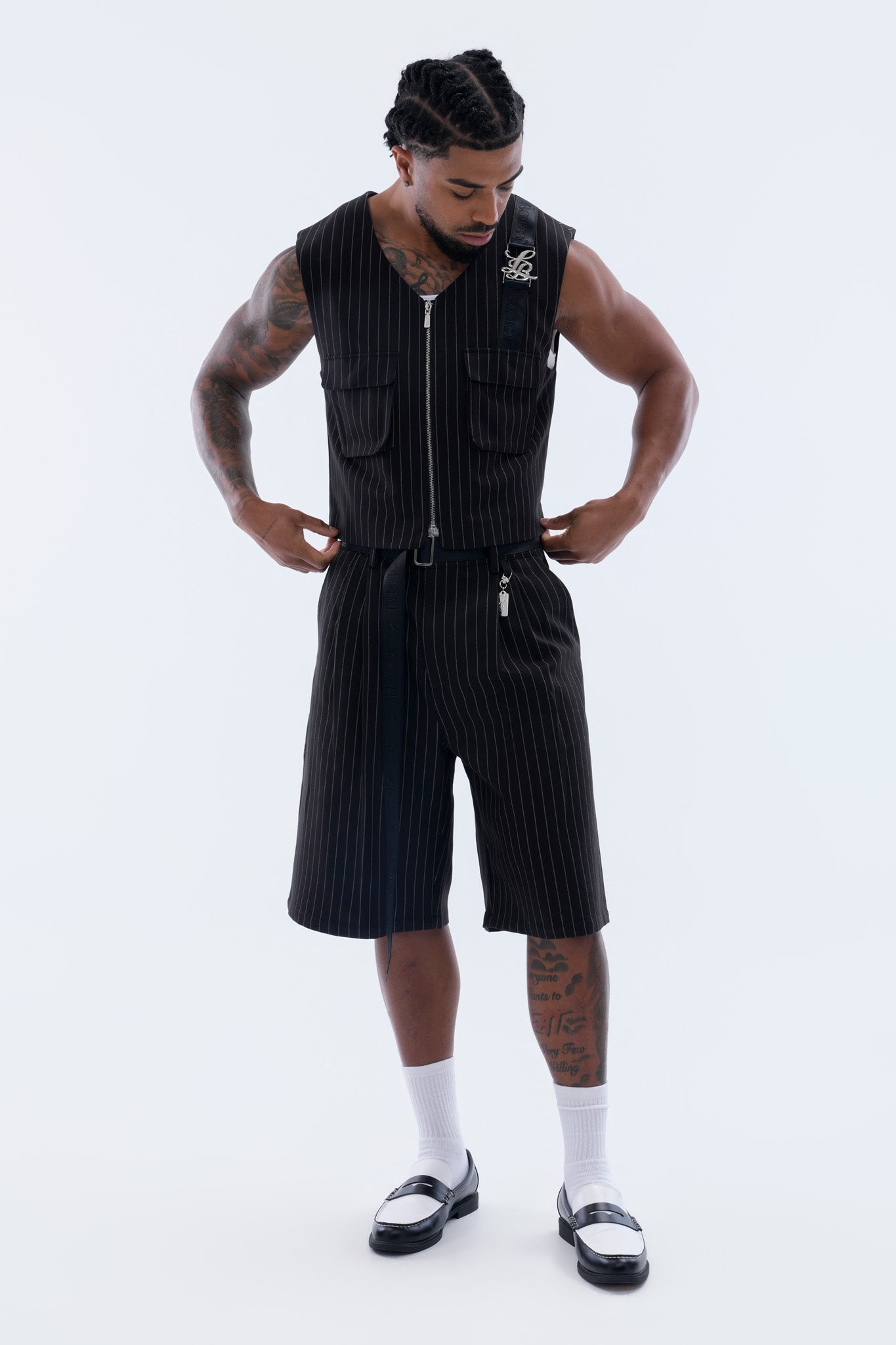 LEGACY CROPPED VEST – BLACK PINSTRIPE