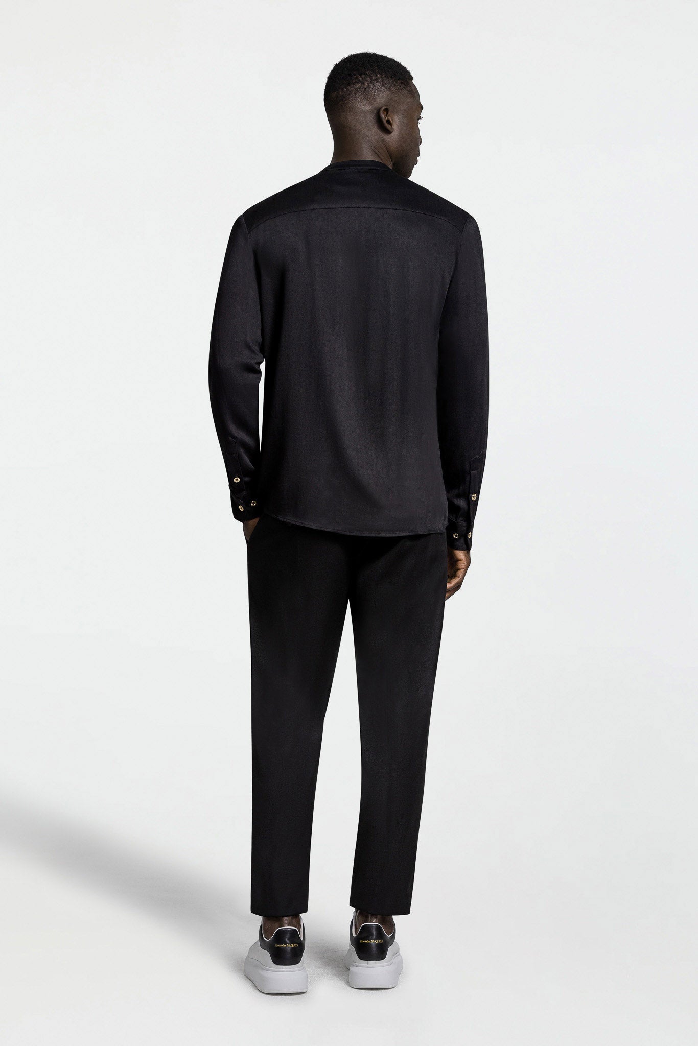 SIDE BUTTON GRANDAD COLLAR SHIRT – BLACK