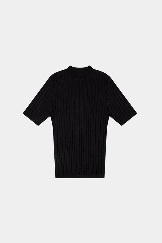 CORE RIBBED KNIT TEE - BLACK