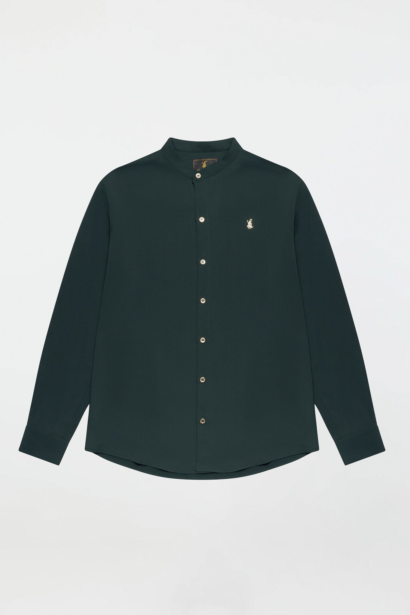 GRANDAD COLLAR SHIRT – DARK GREEN