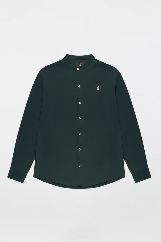 GRANDAD COLLAR SHIRT – DARK GREEN