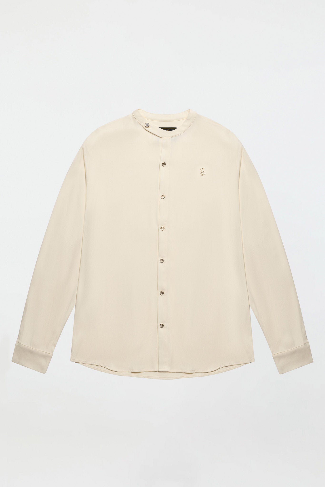 SIDE BUTTON GRANDAD COLLAR SHIRT – ECRU