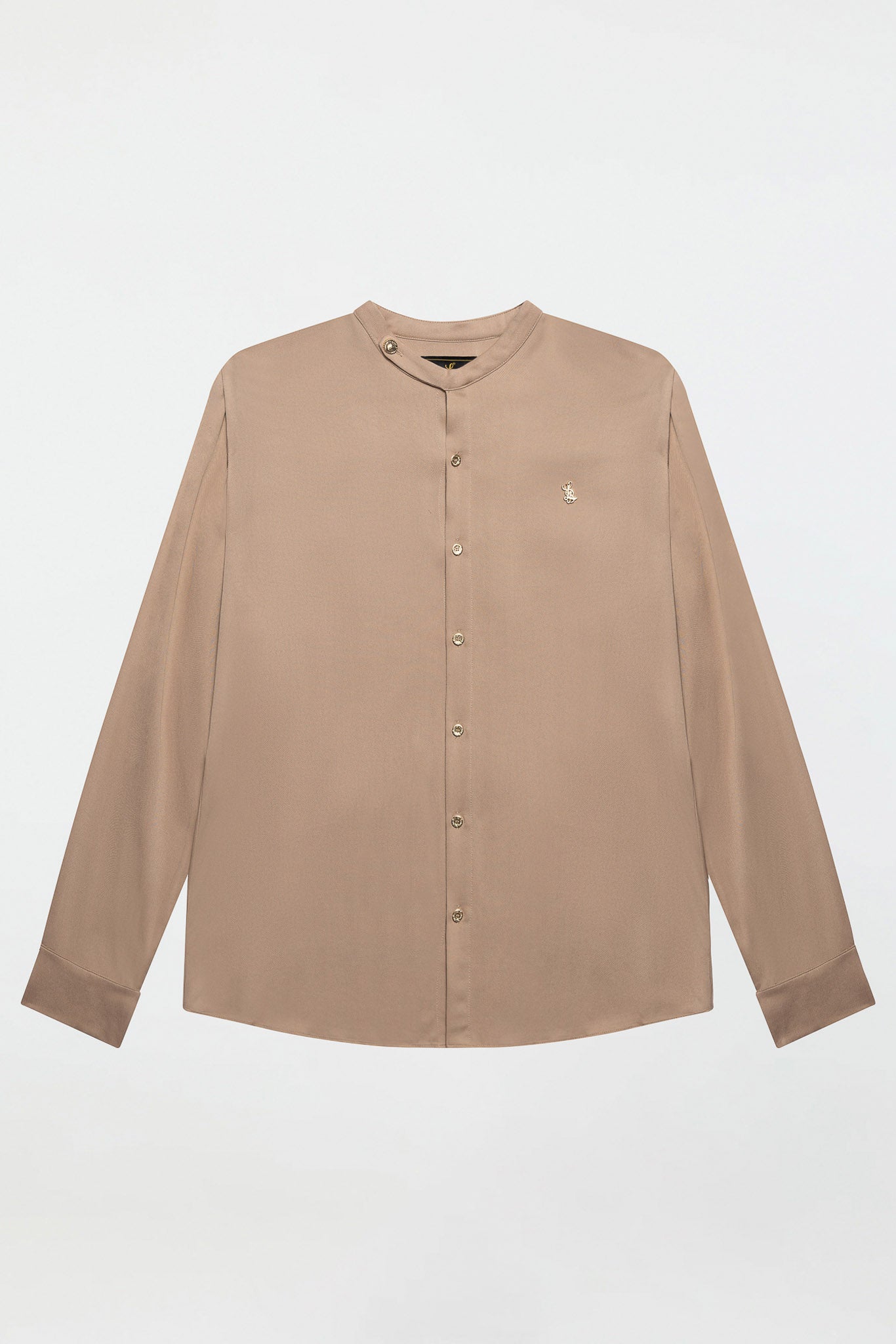 SIDE BUTTON GRANDAD COLLAR SHIRT – TAN