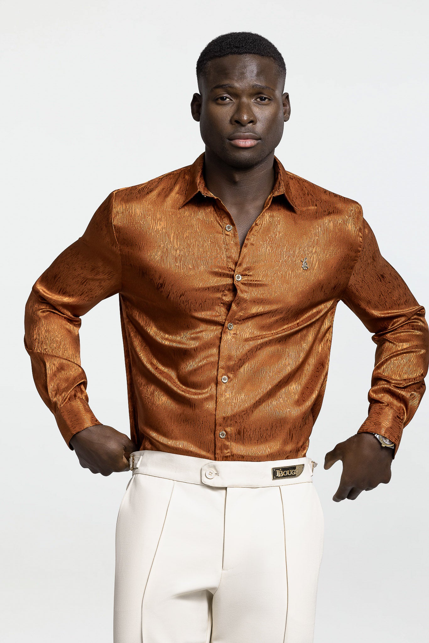 LONG SLEEVE JACQUARD SHIRT – BURNT SIENNA