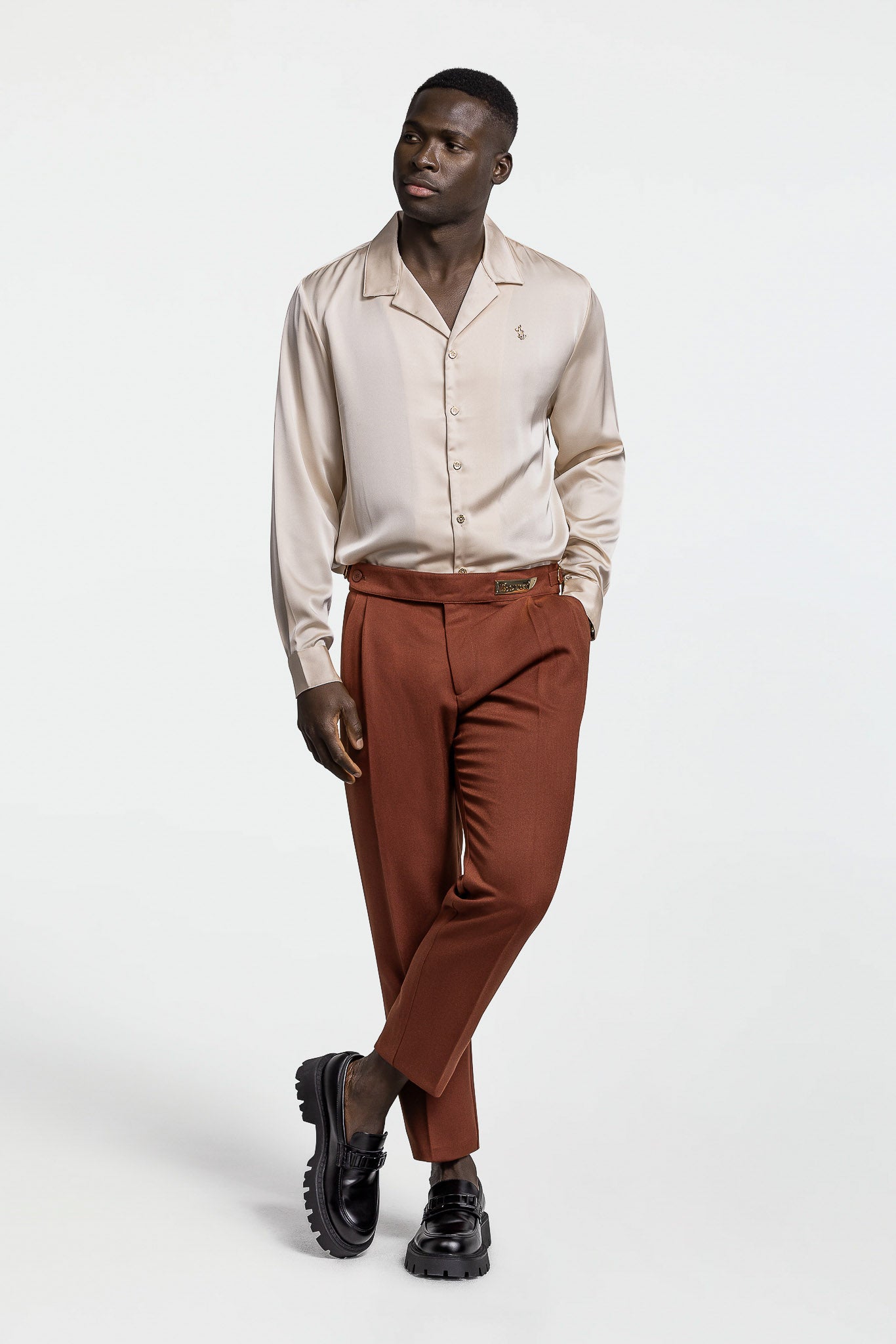 LONG SLEEVE SATIN SHIRT – CREAM