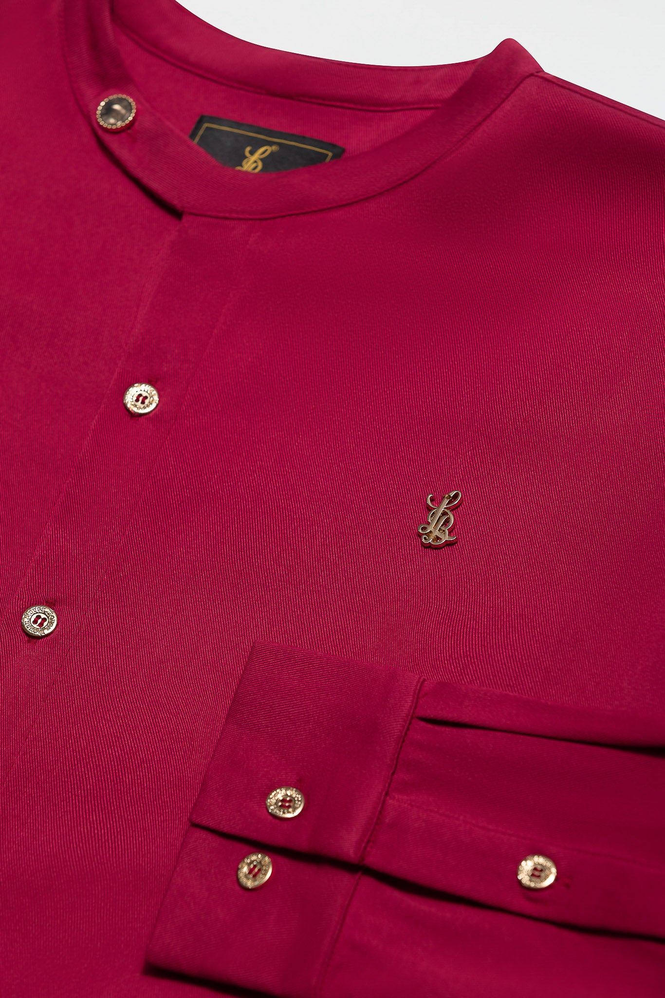 SIDE BUTTON GRANDAD COLLAR SHIRT – CARDINAL RED
