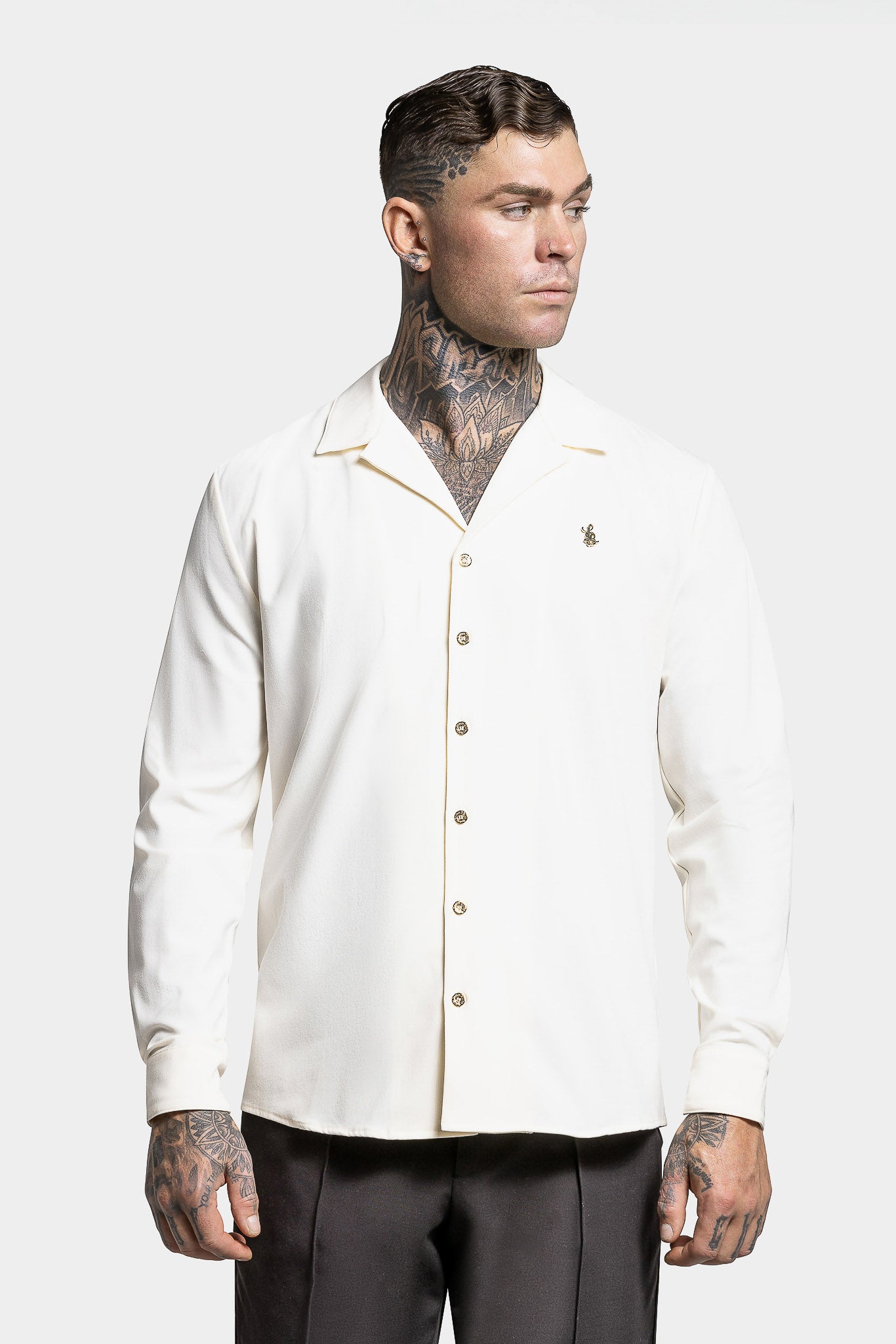 LONG SLEEVE REVERE COLLAR SHIRT – IVORY