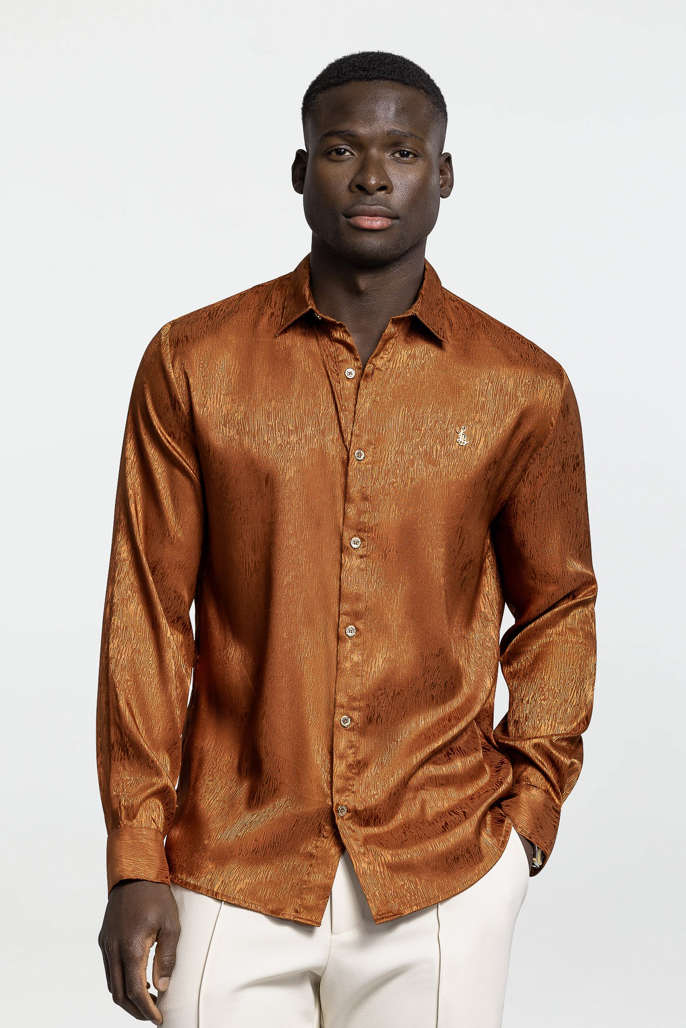 LONG SLEEVE JACQUARD SHIRT – BURNT SIENNA