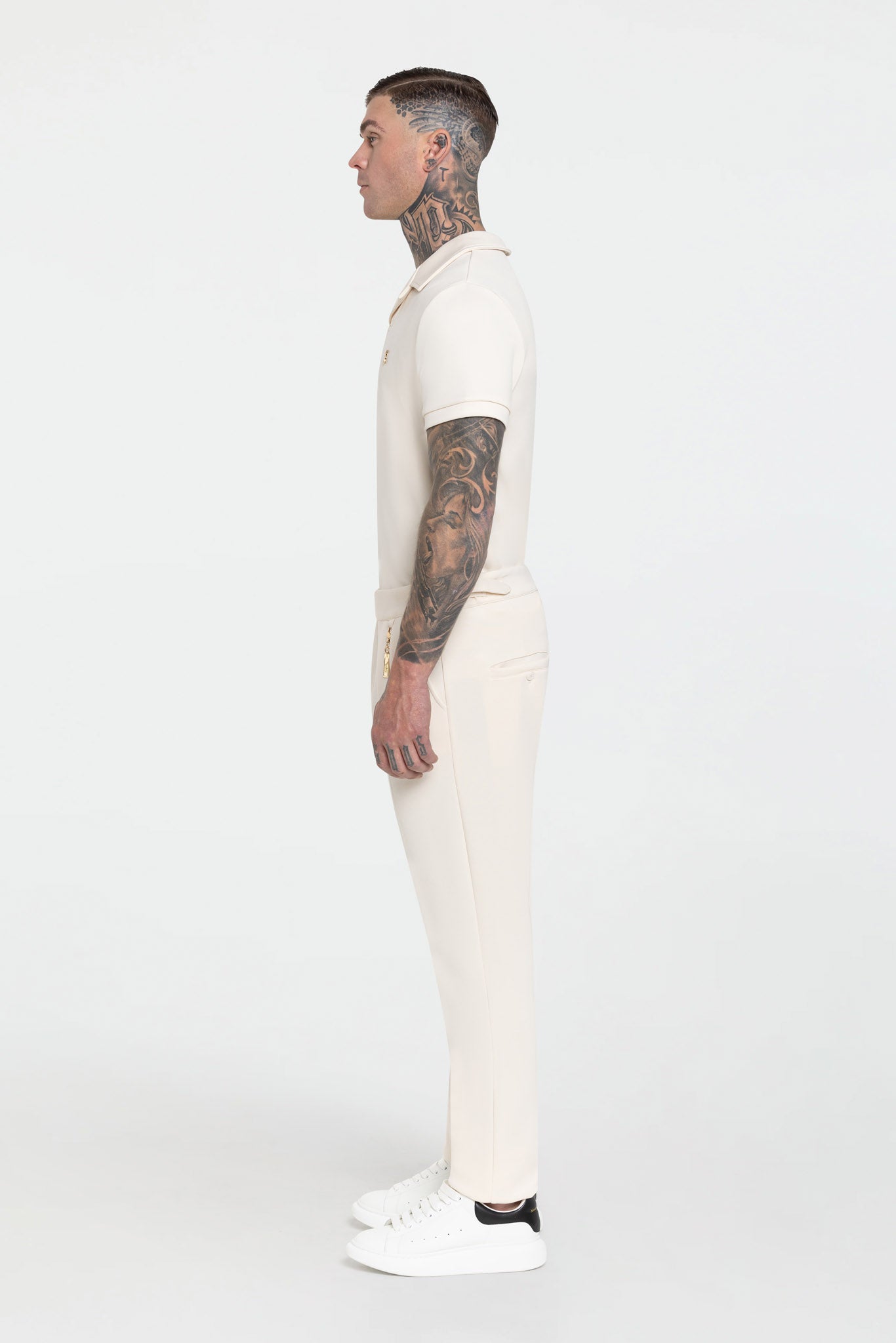 STRETCH COTTON PLEATED PANTS – IVORY