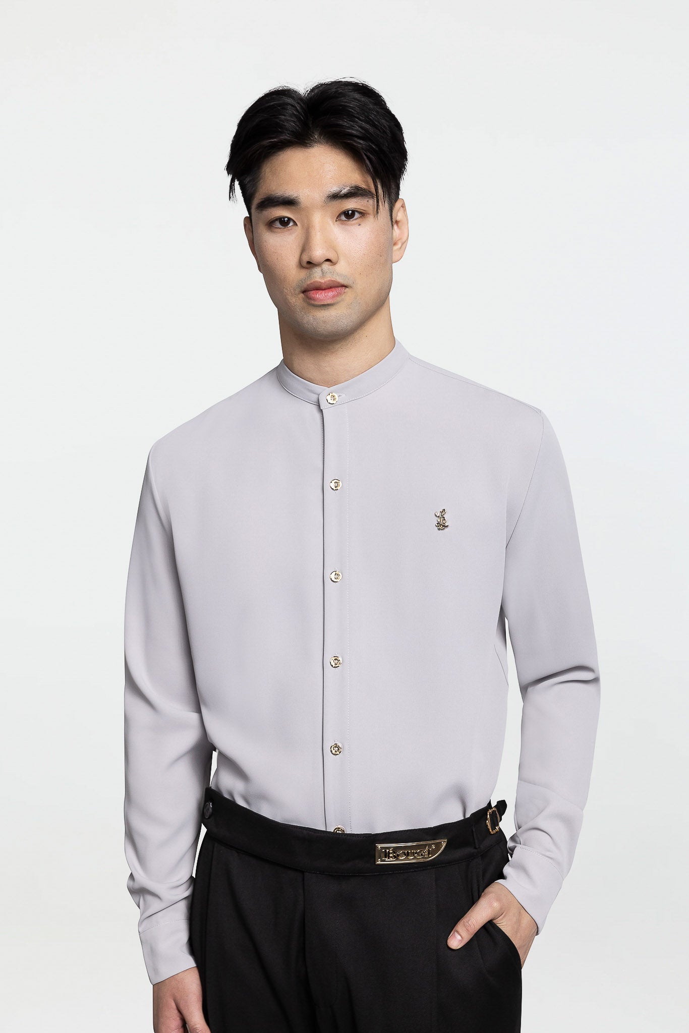 GRANDAD COLLAR SHIRT – GREY