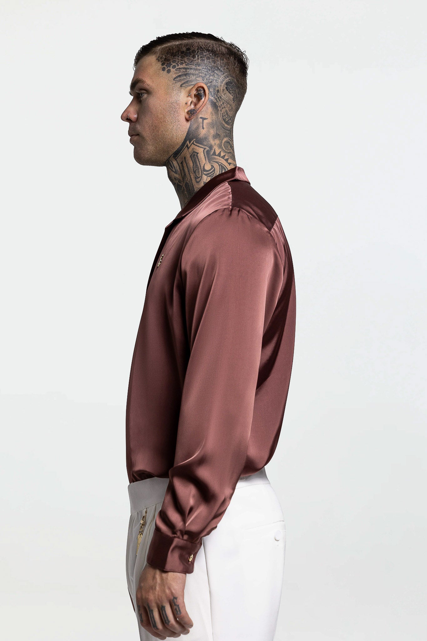 LONG SLEEVE SATIN SHIRT – BROWN