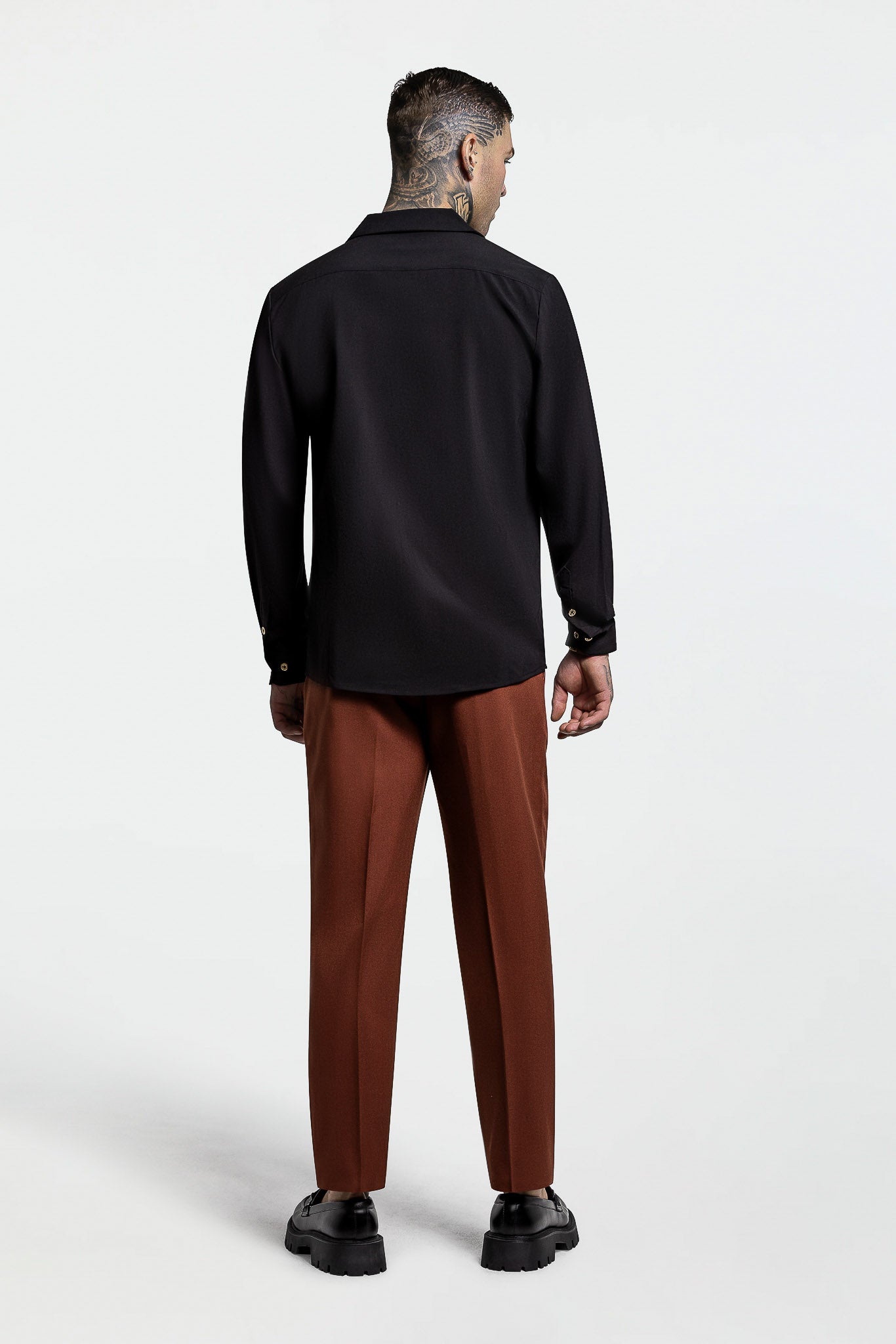 LONG SLEEVE REVERE COLLAR SHIRT – BLACK
